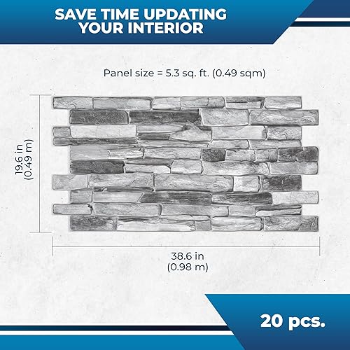 Miniatura 5 de Smart Profile Panel de pared 3D, piedra sintética fundida de PVC, 50 pies cuadrados para cobertura interior de pared completa, diseño resistente al