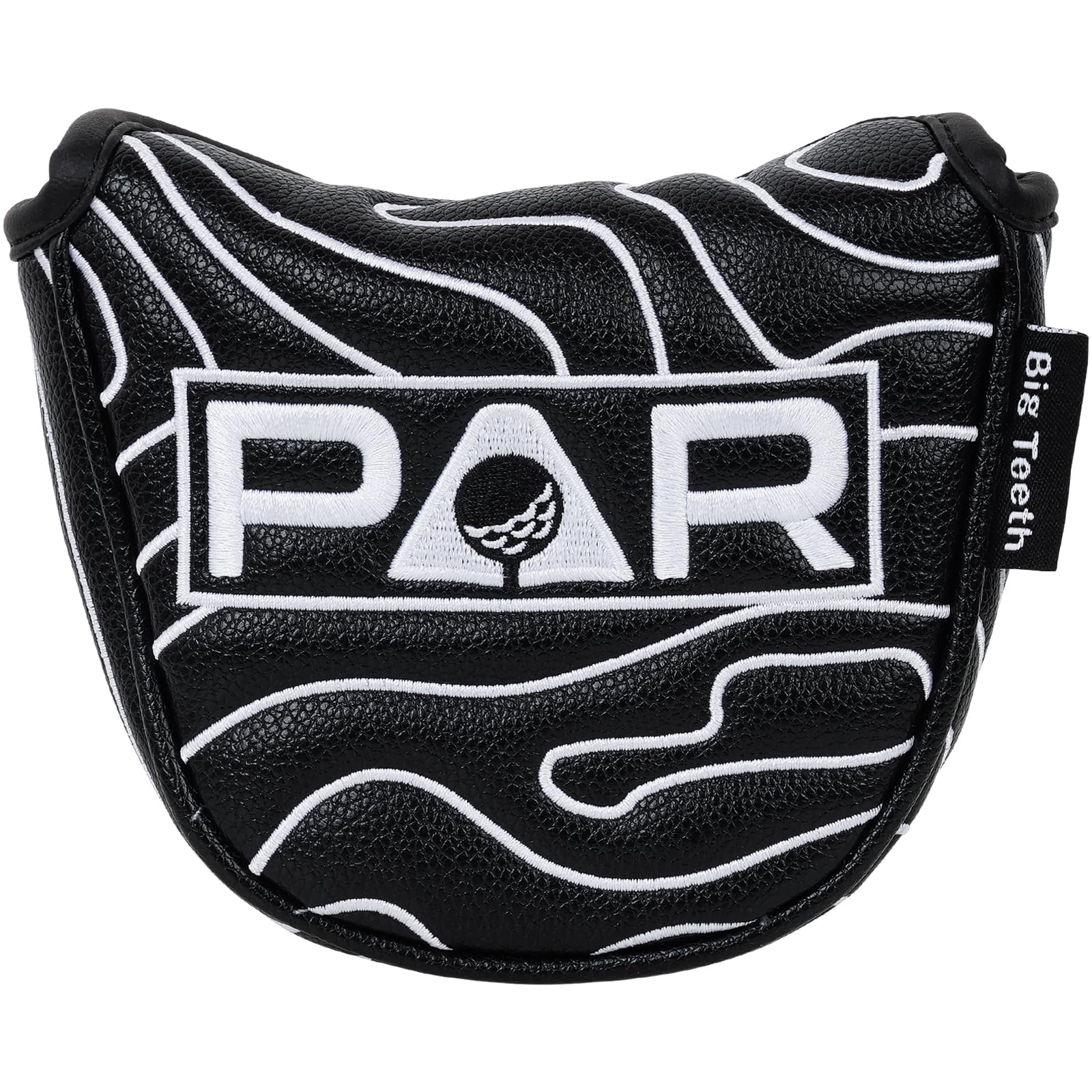 Golf Mallet Putter Head Cover Magnetic Closure Heel-shaft Club Protector Black PU Leather White PAR Pattern Embroidery โ image 1