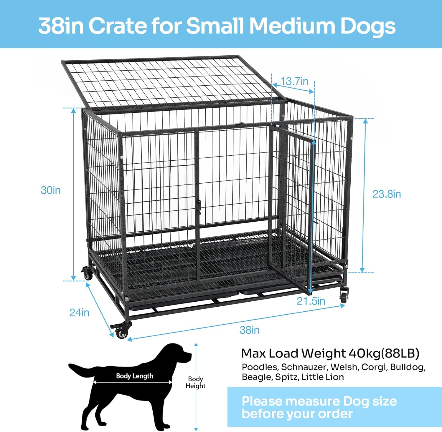 Buy Heavy Duty Dog Crate Kennel 38/42 inch Indestructible Dog Cage