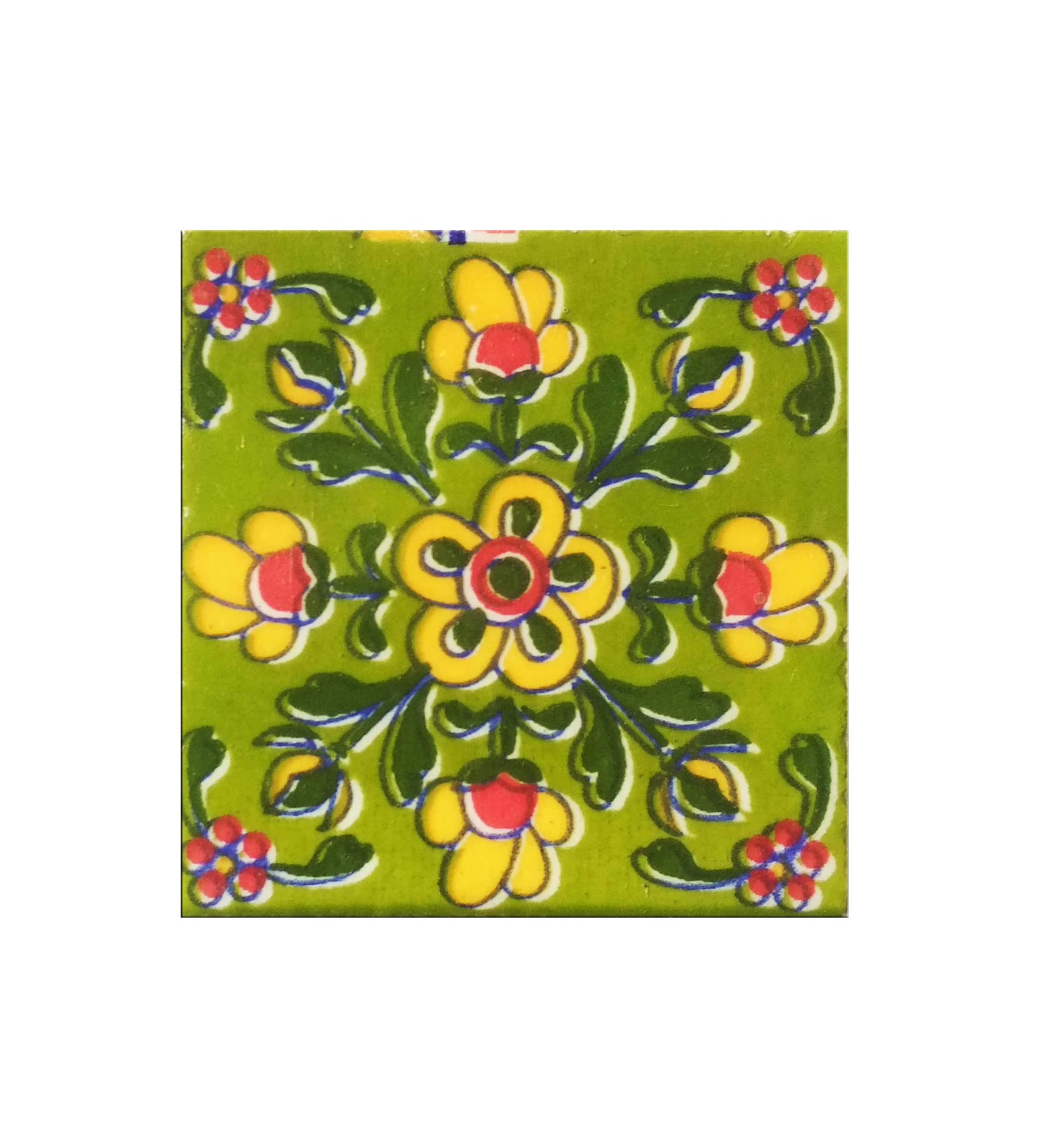 Shiv Kripa Blue Pottery Designer Decorative Ceramic Handcrafted Tiles 2 x 2 Inch Pack of 10 Tiles (Green & Multi)