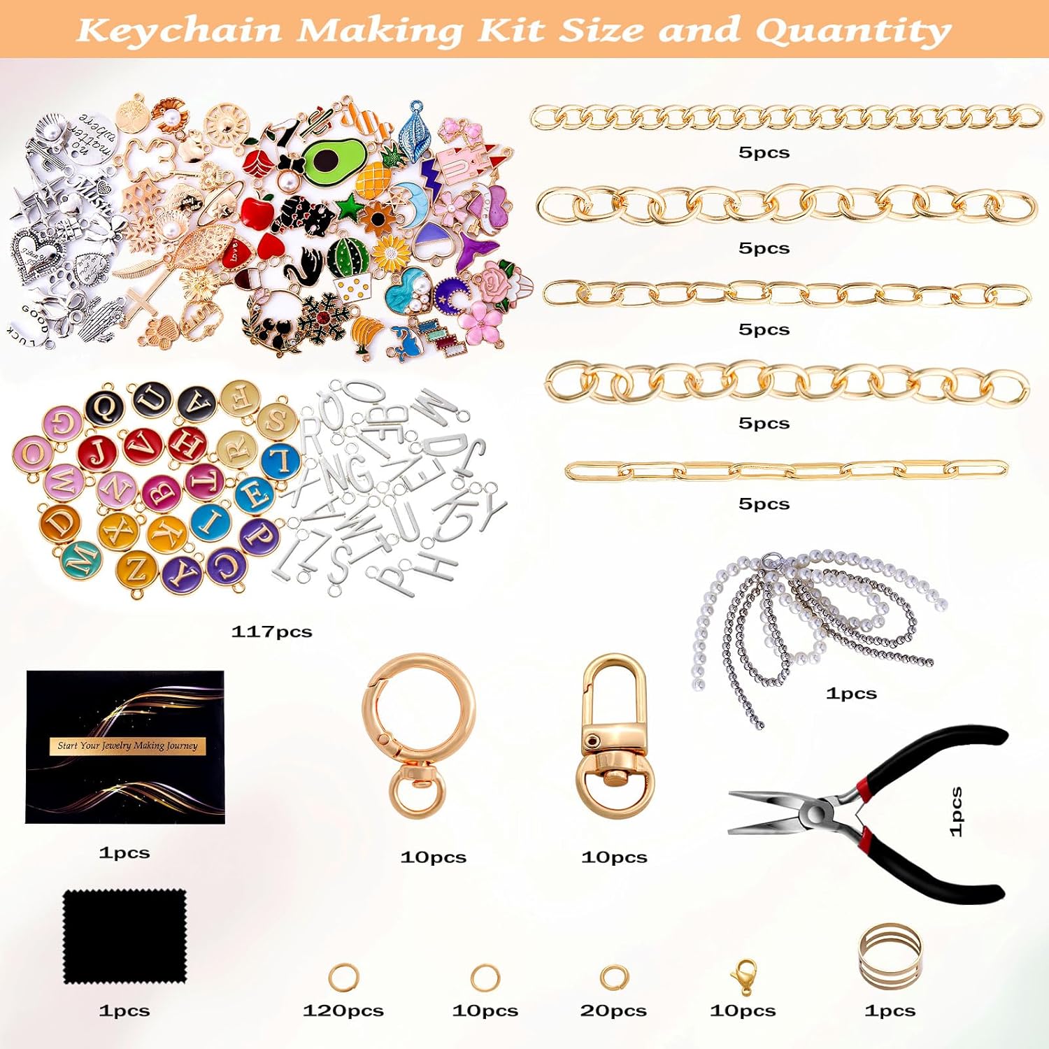 Wurosi 325Pcs Charms Lip Gloss Keychain Making Kit, Including 20 Keychain Clips 25 Extender Chain 118 Charms Jewelry Plier, Bag Charm Kit, Keychains Making Supplies for Jewelry Making,Christmas Gifts - Image 2