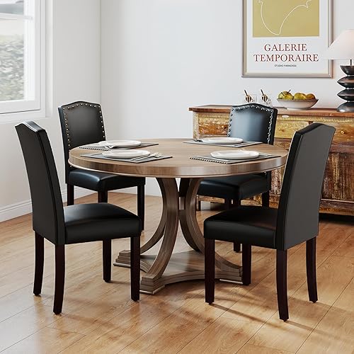 Miniatura 5 de LSSBOUGHT Juego de 2 sillas de comedor de poliuretano tapizadas Parsons con clavos de cobre y patas de madera maciza para comedor, restaurante
