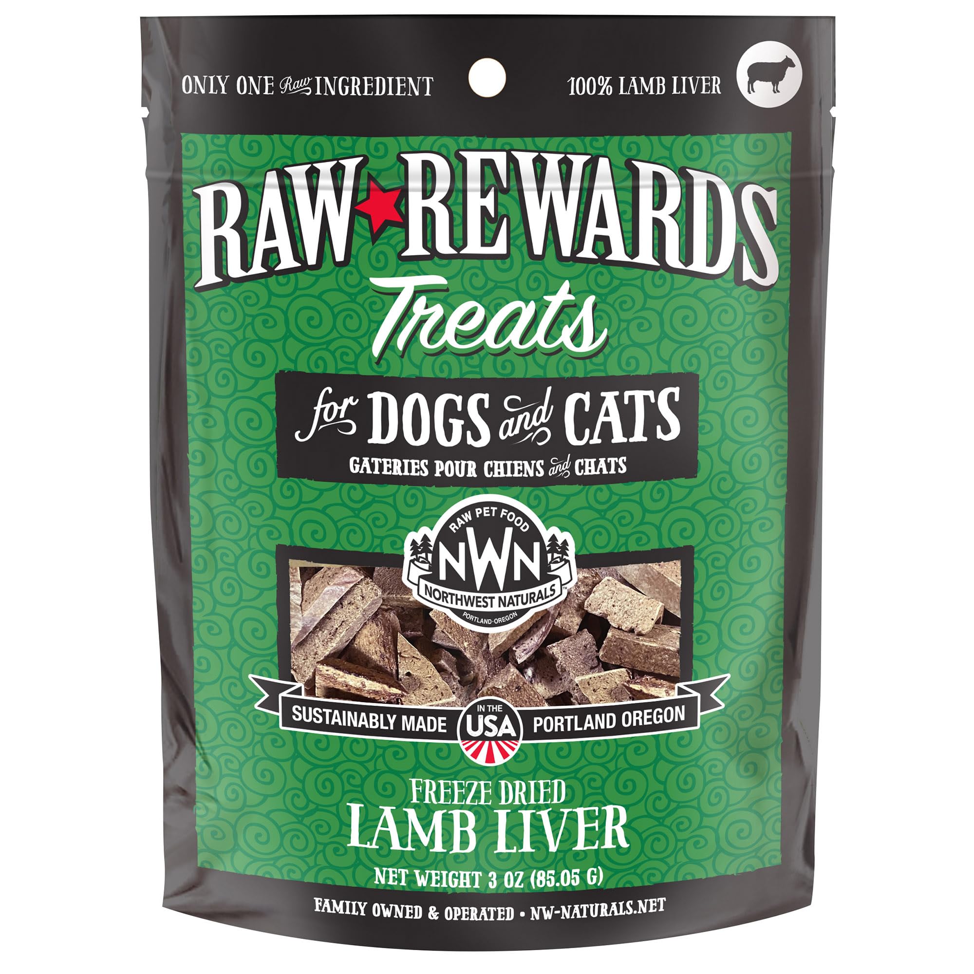 Northwest Naturals Raw Rewards Freeze-Dried Lamb Liver Treats for Dogs and Cats - Bite-Sized Pieces - Healthy, 1 Ingredient, Human Grade Pet Food, All