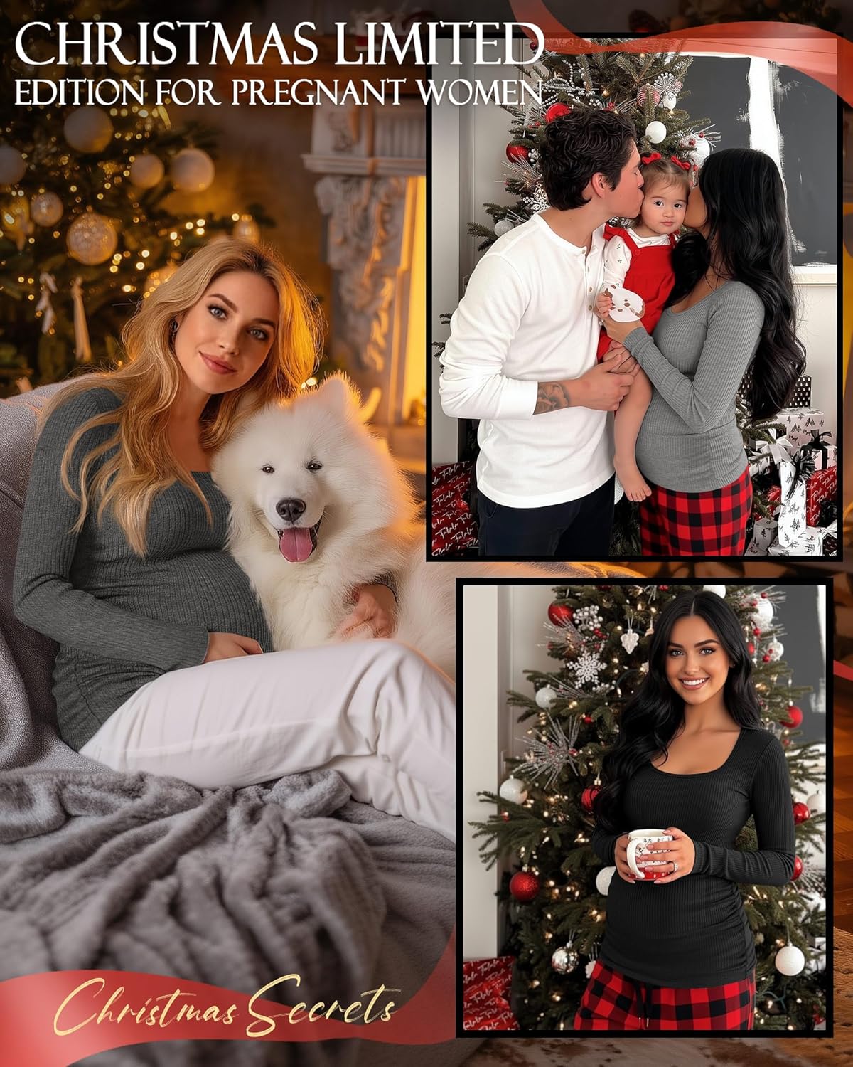 Huukeay 4 Pack Women's Cotton Maternity Tops Long Sleeve Ribbed Side Ruched Scoop Neck Shirts Casual Mama Pregnancy Clothes - Image 2