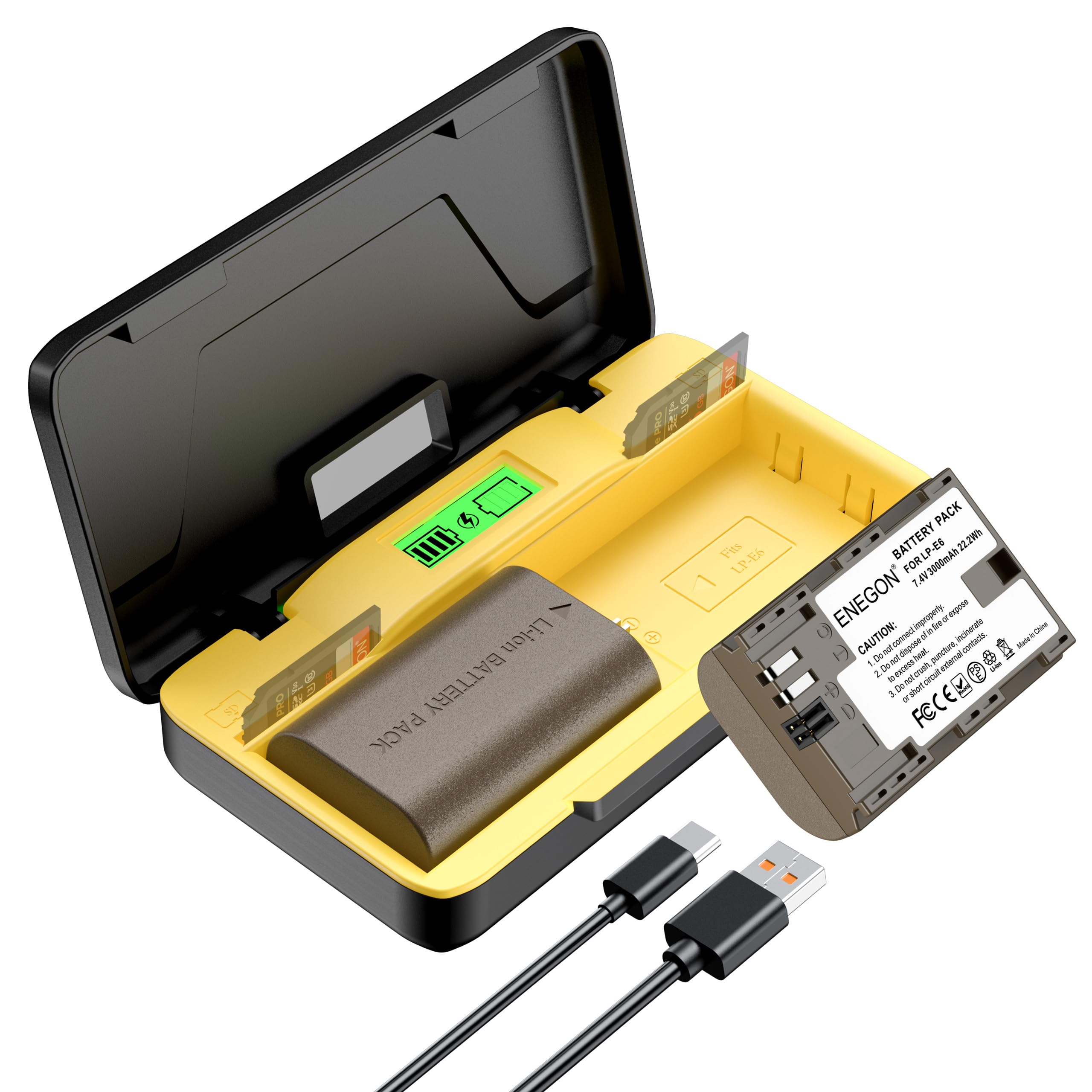 ENEGON LP-E6/LP-E6N 20W Dual Battery Storage Quick Charger Set (3000mAh) Compatible with Canon EOS R7, R6,R5,R,6D Mark II, 5D Mark IV, 5D Mark III, 5DS, 5DS R, 5D Mark II, 80D 90D 6D 7D,7D Mark II