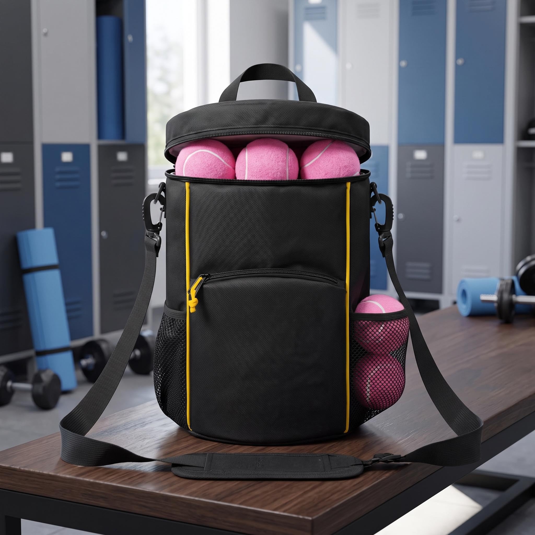 Pelotas de Tenis para Entrenamiento Al Aire Libre con Bolsa de Transporte Deportiva con Capacidad para hasta 45 Pelotas, Además de Bolsillo Frontal Y