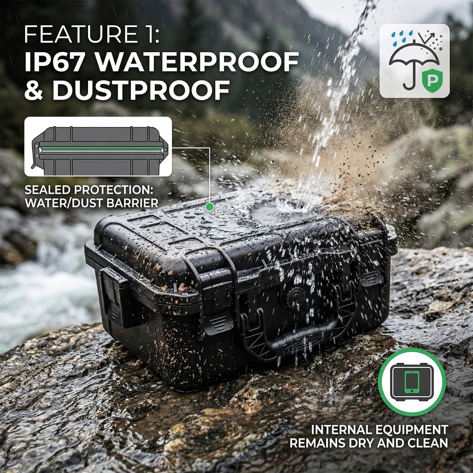 Survival-Aufbewahrungsbox IP67 Wasserdicht Outdoor Stoßfest Aufbewahrungskoffer mit Schaumstoff für Outdoor-Aktivitäten Reisen Zuhause (270 × 215 × 123 mm)