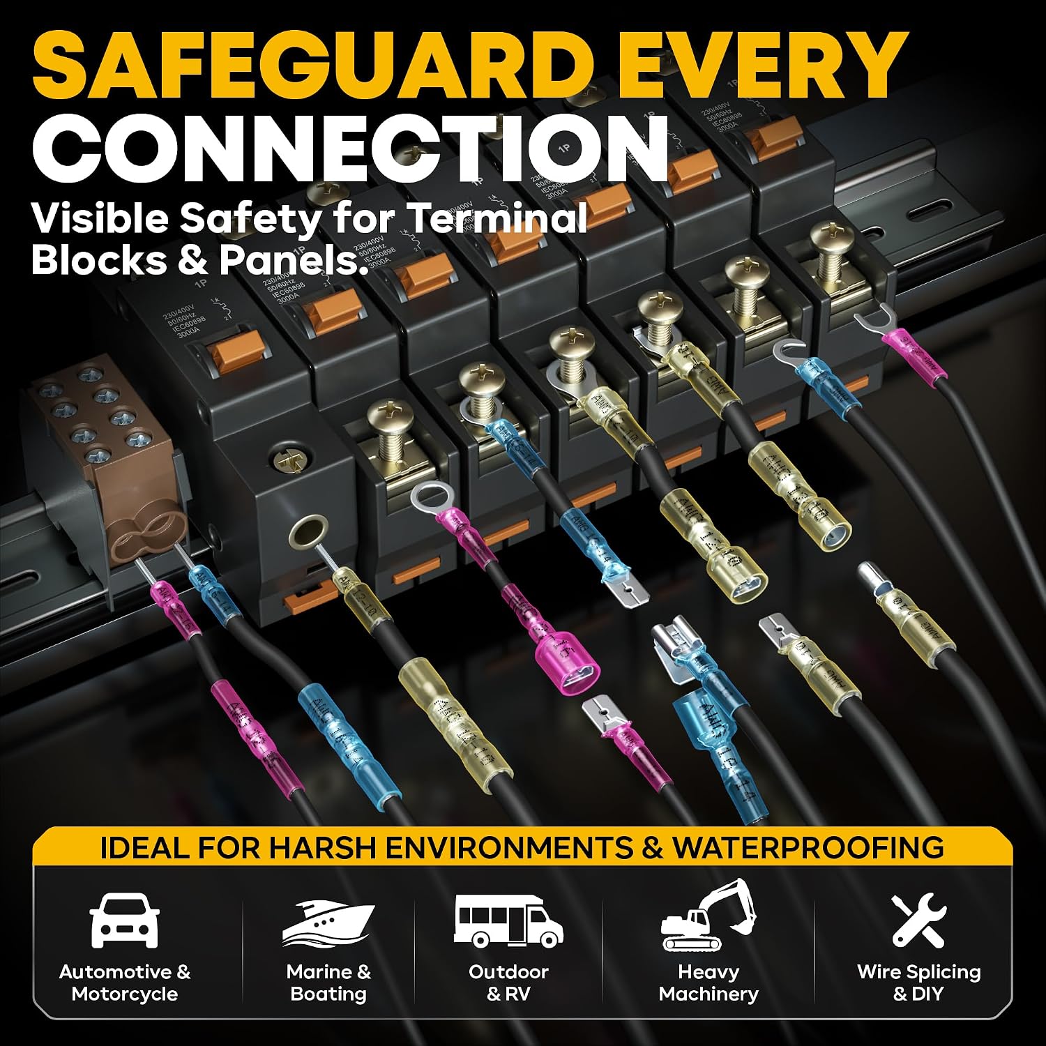 Crimping Tool Kit with Heat Shrink Connectors - 40 Types Heat Shrink & Solder Connector (24-10 AWG) - Waterproof Ring, Fork, Hook, Spade & Bullet Terminals & Wire Stripper for Auto Boat Wiring image 3