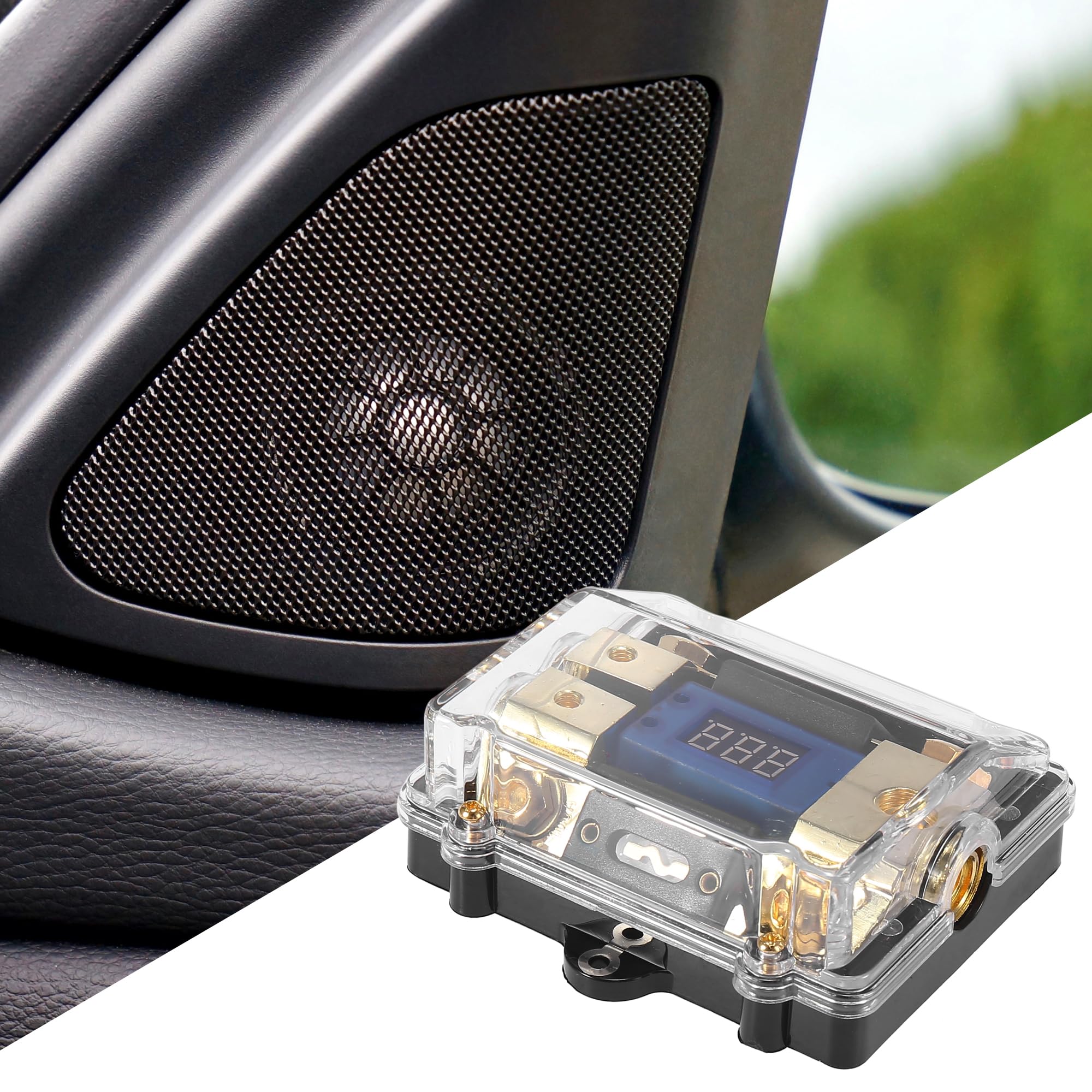 X AUTOHAUX Portafusibles ANL con pantalla LED digital estéreo para coche, con 2 bloques de distribución de fusibles