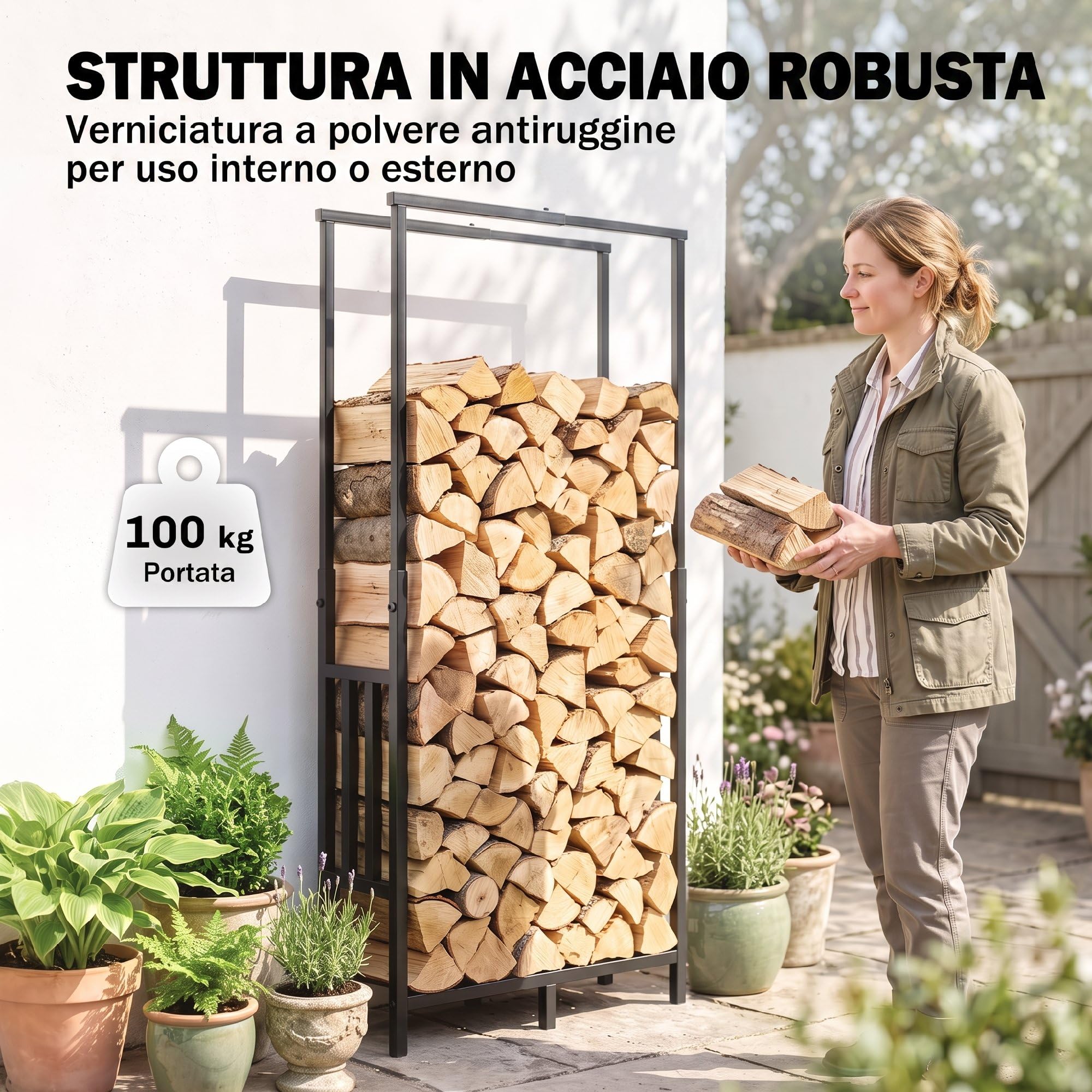 Outsunny Portalegna Interni/Esterni in Acciaio 45.5-75.5x25x98-170 cm Nero