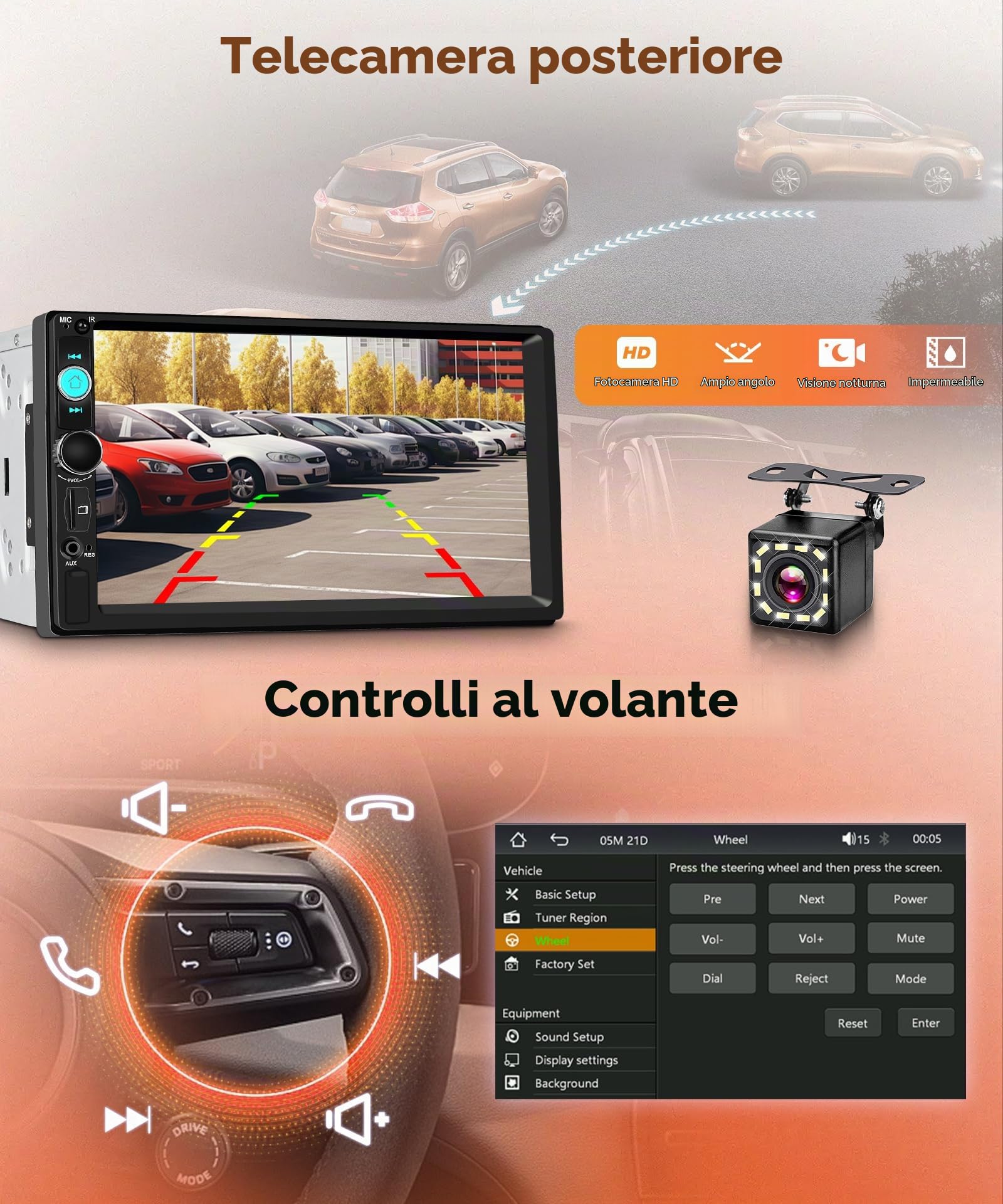 Rimoody DAB+/DAB Autoradio 2 Din con Wireless Carplay Android Auto iOS/Android Mirror Link, 7 Pollici Touchscreen Radio con Bluetooth 5.2 FM Radio USB/EQ Controllo del Volante Telecamera Posteriore