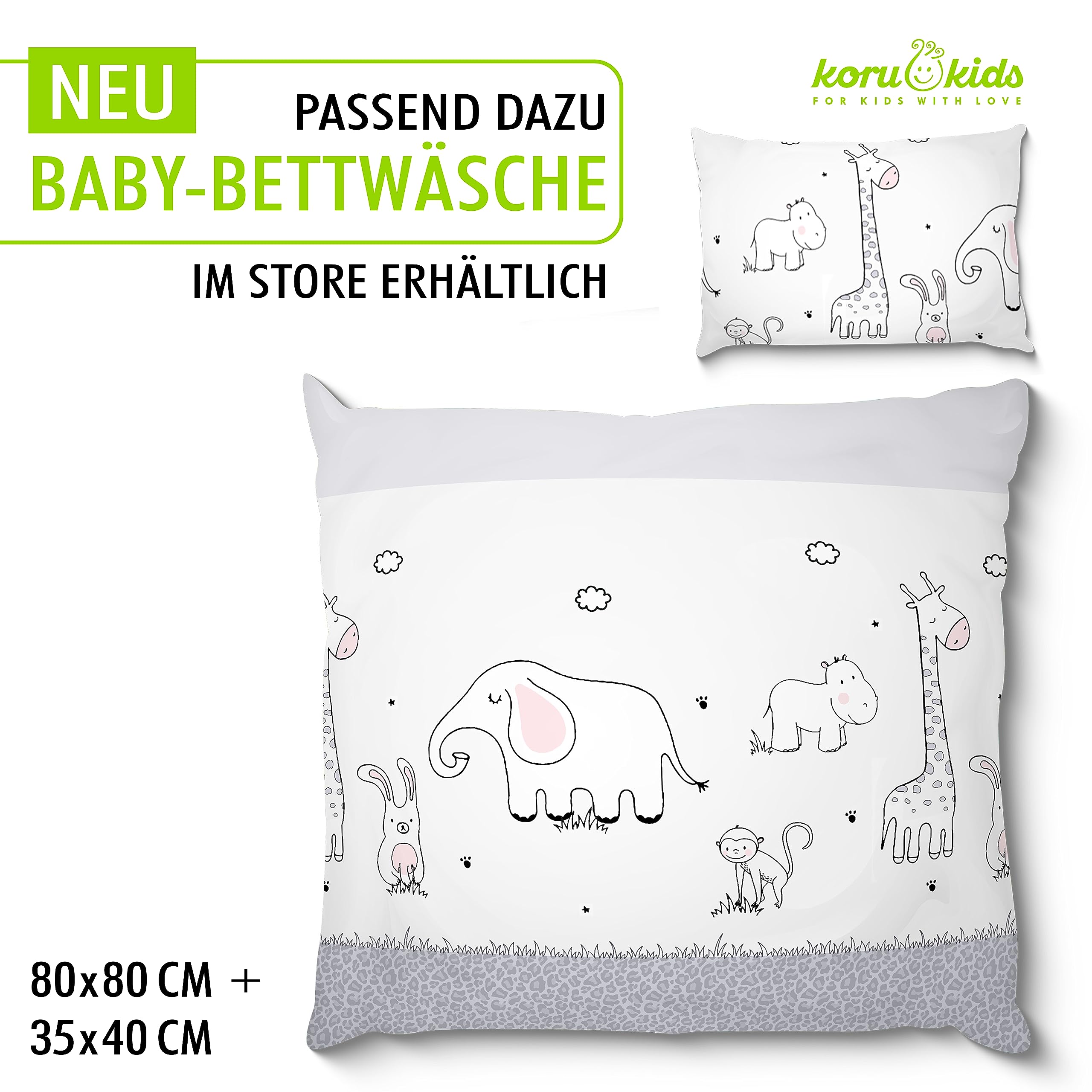 Koru Kids® Baby-Oberbett - 80 x 80 cm - Baby Daunendecke - allergikergeeignet - Füllmenge 150g