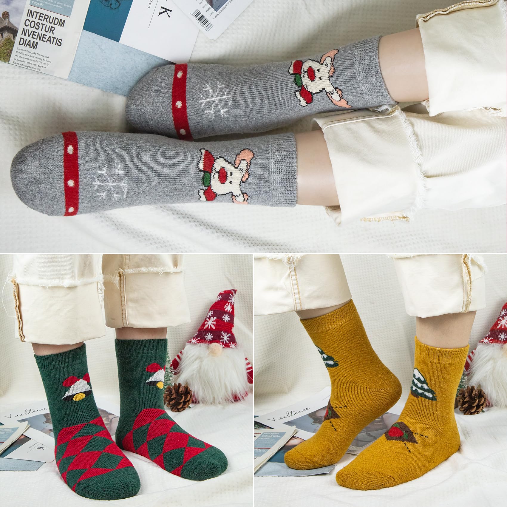 Wostock 5paia Calze Termiche da Donna, Calzini Lana Donna Vintage di Lana Invernali Traspirazione per Casuale