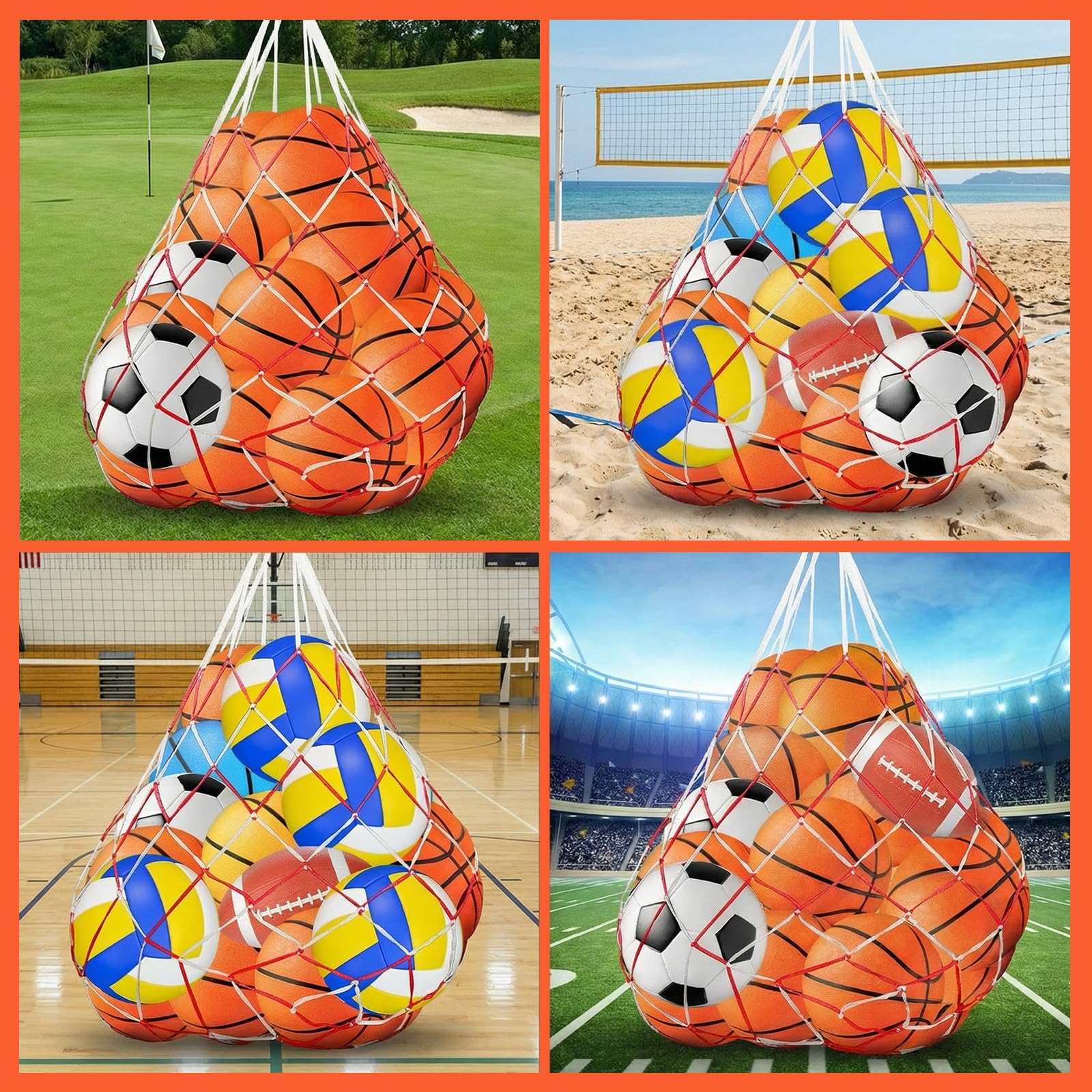 SHENLIU Bolsa de malla deportiva para 10-15 pelotas, fútbol, baloncesto, voleibol, rugby