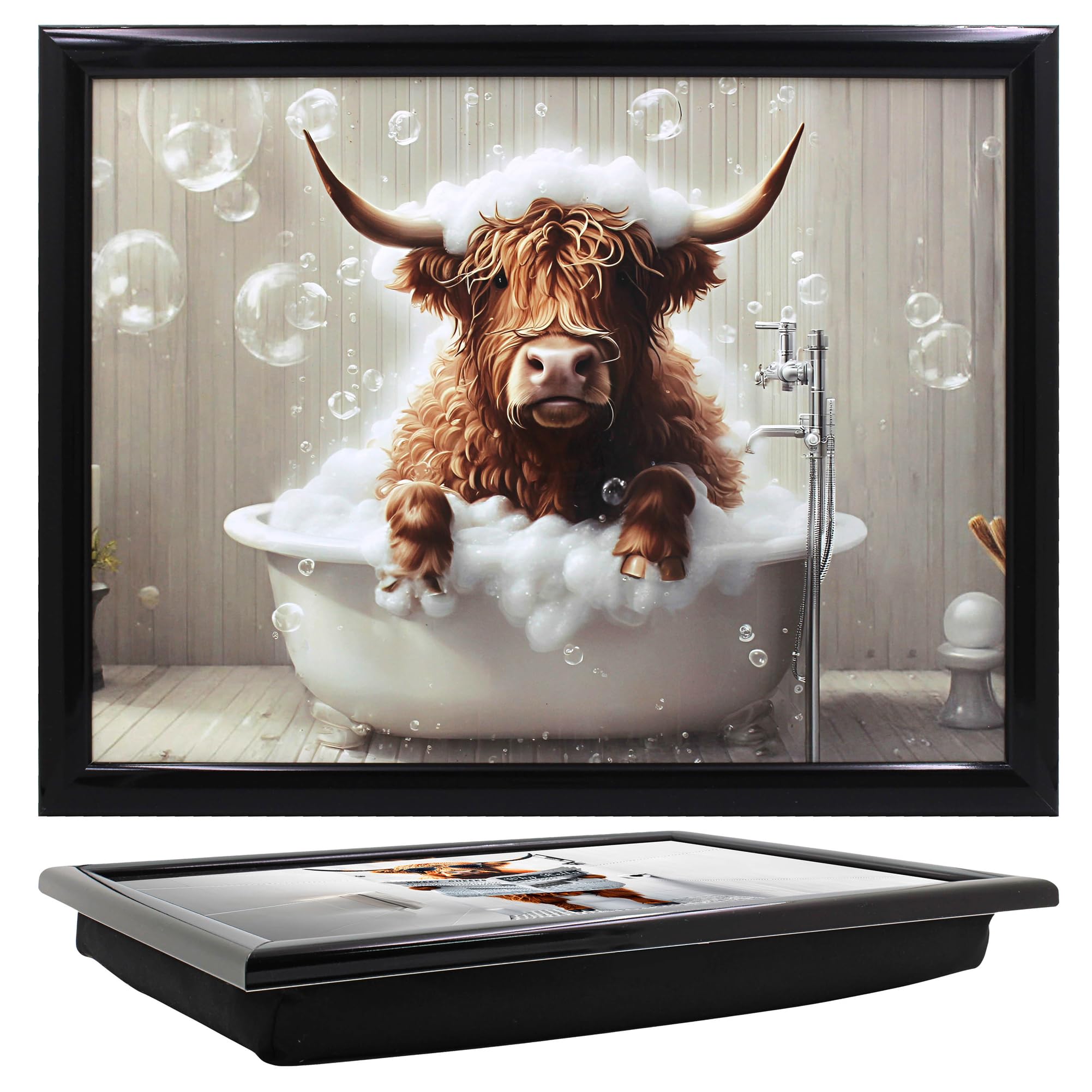Lesser & Pavey Urban Art Highland Cow Wow Laptray For Food Serving & Breakfast | Comfortable Lap Trays With Bean Bag Cushion For Home & Daily Use | Durable Lap Trays For Eating On Lap For Adults