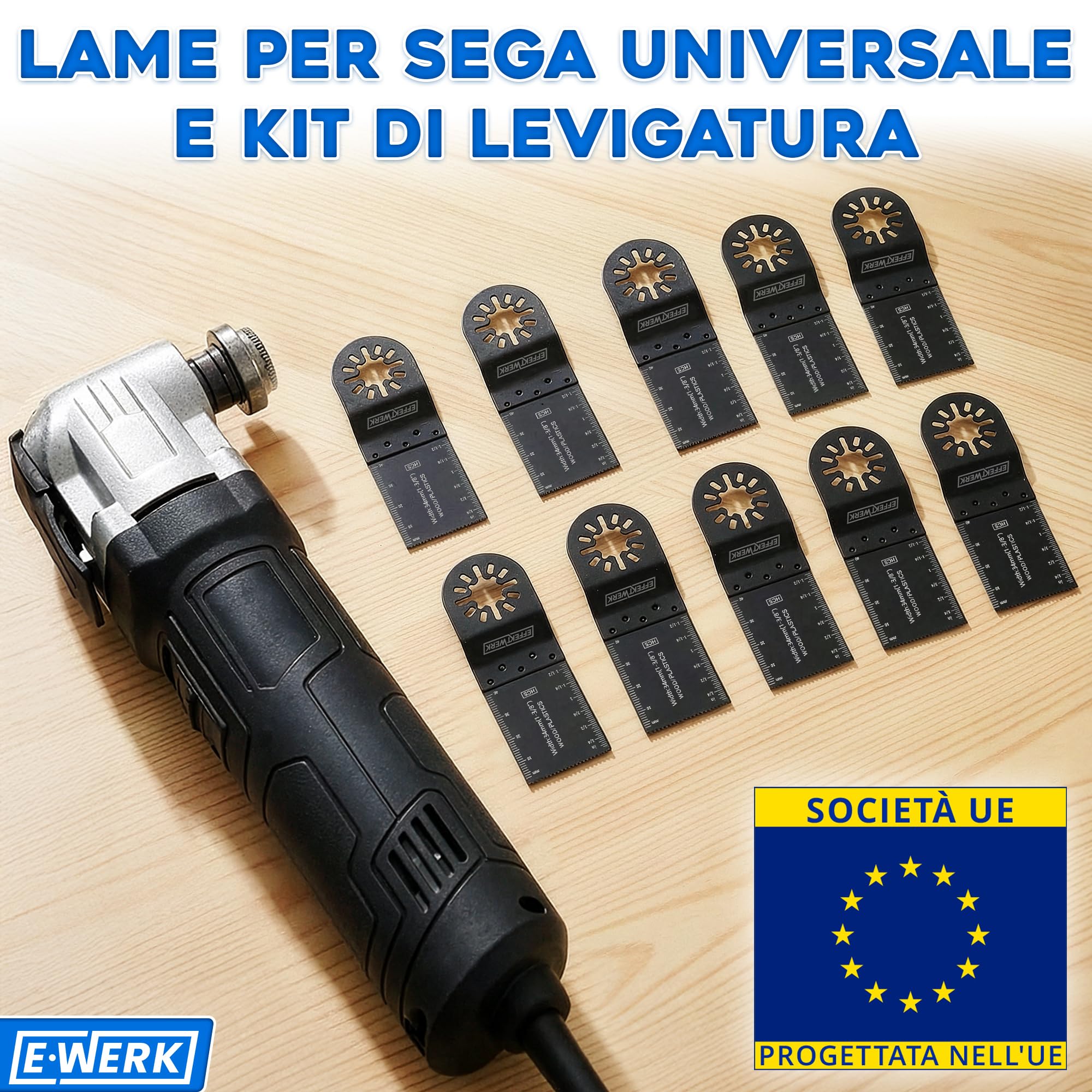 Lame per Multitool - 34mm, Confezione da 10 - Lame a Taglio a Filo per Utensile Oscillante/Taglierina Vibrante - Lame HCS Universali per Tagliare Legno/Plastica