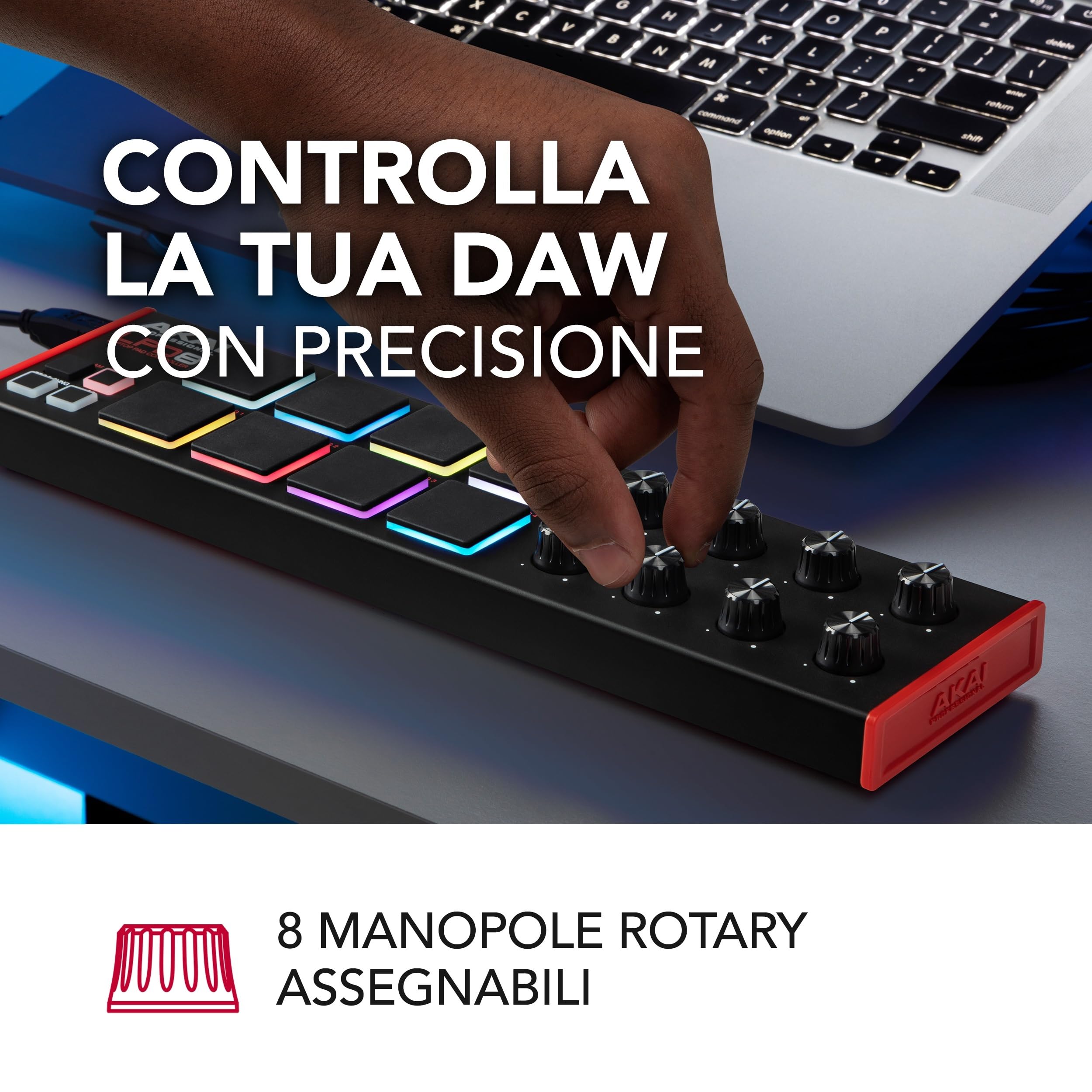 Akai Professional LPD8 - Controller MIDI USB con 8 Drum Pad MPC Reattivi per Mac e PC, 8 Manopole Assegnabili e Software per la Produzione Musicale