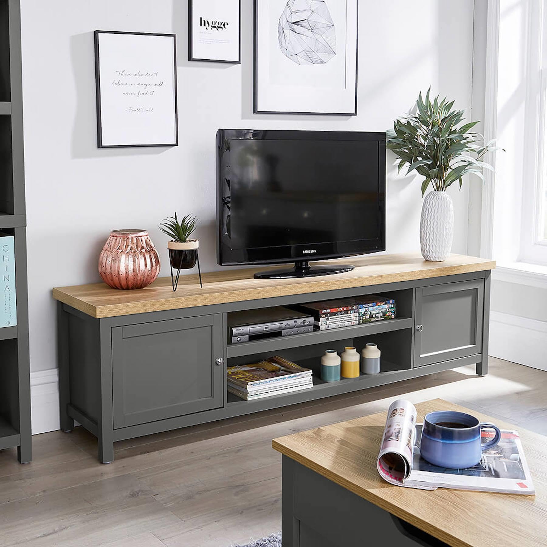 Home Source TV Stand Dark Grey Oak Large