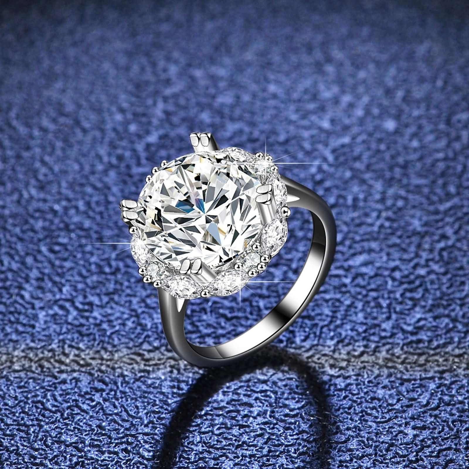 Alianzas decorativas de boda, anillo ancho y lujoso, redondo, 4 garras con moissanite de 5 quilates, plata de 9 quilates, oro blanco de 9 quilates, talla 49 (15,6)