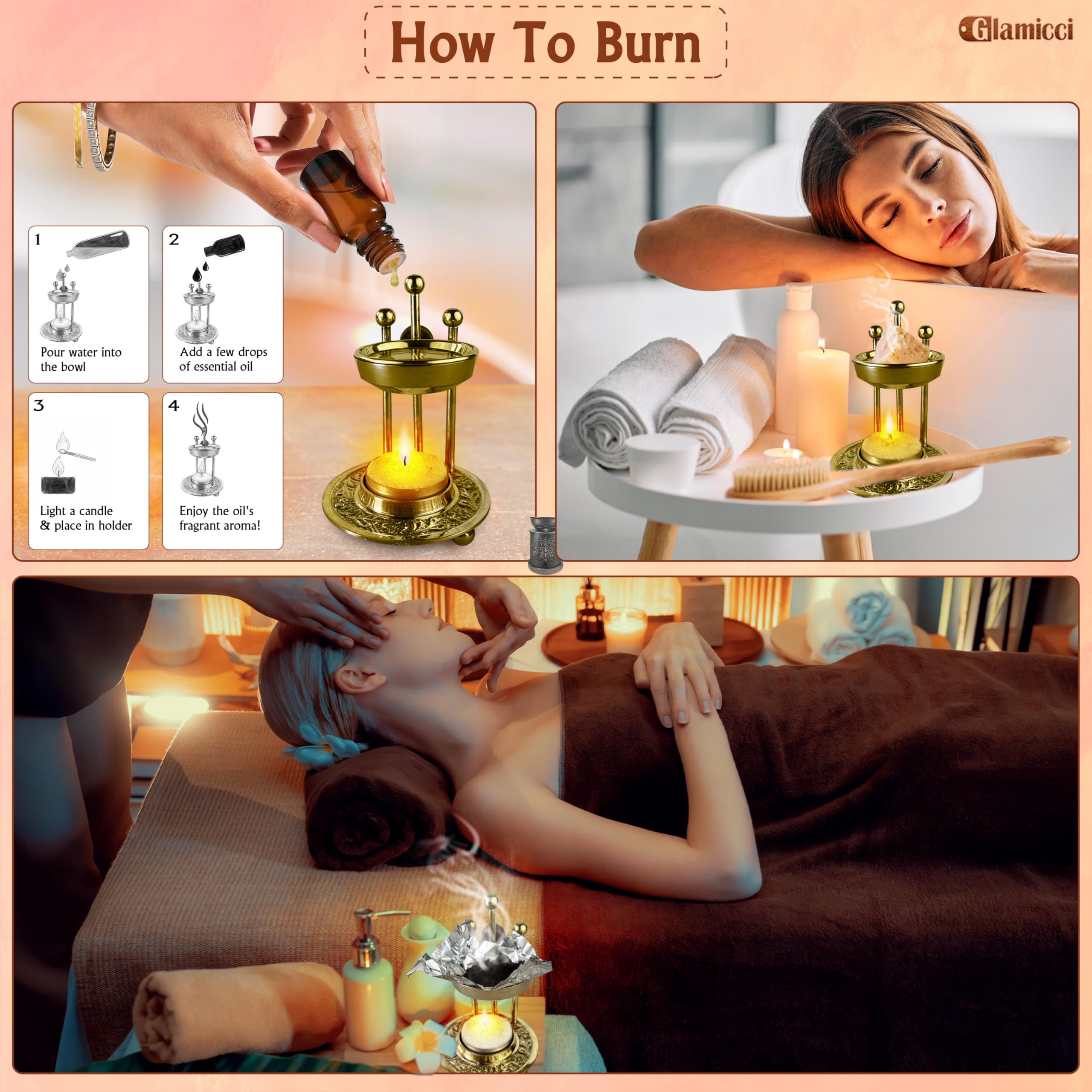 Aceites esenciales | Quemador de cera derretida con soporte para velas de té, elegante difusor de aromaterapia para el hogar, la oficina y el spa, aromas relajantes, regalo de ambiente calmante para
