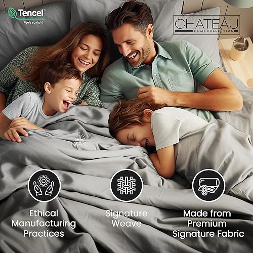 Miniatura 4 de CHATEAU HOME COLLECTION Tencel - Juego de sábanas de algodón suave, transpirable de 300 hilos con certificación Oeko-TEX, tamaño Queen, sábanas