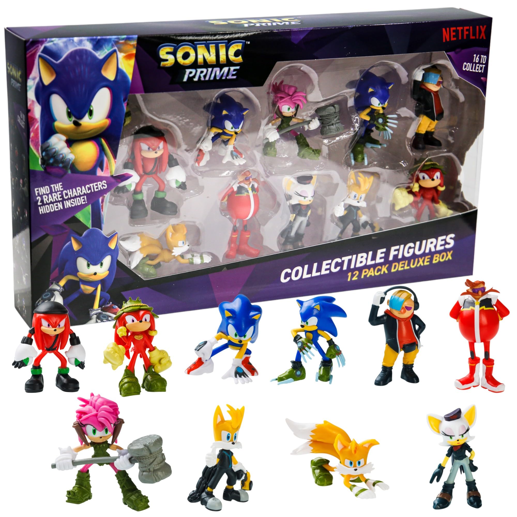 BANDAI Sonic Prime Collectable Figures 12 Pack Set 1 | 12 6.5cm Sonic The Hedgehog Models Based On The Sonic Prime Netflix TV Show | Sonic Toys Make Great Gaming Merchandise For Adults And Kids