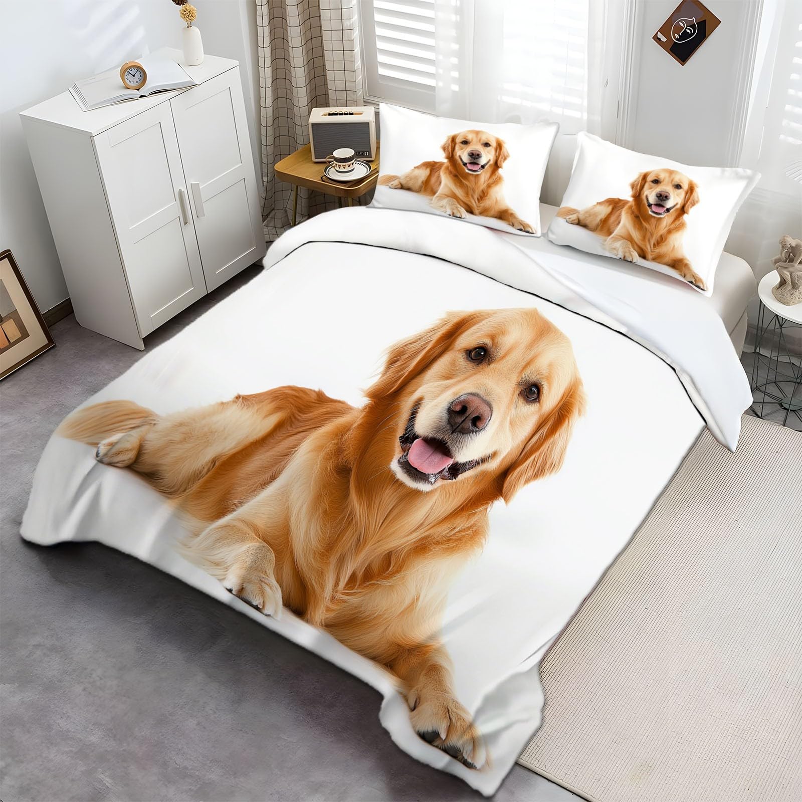 Funda Nordica para Cama 105/135 Perro Perdiguero De Oro Animales Funda de Edredón de Polialgodón, Juego de Ropa de Cama con Fundas Nordicas 180x220 cm + 2 Funda de Almohada 50x75 cm