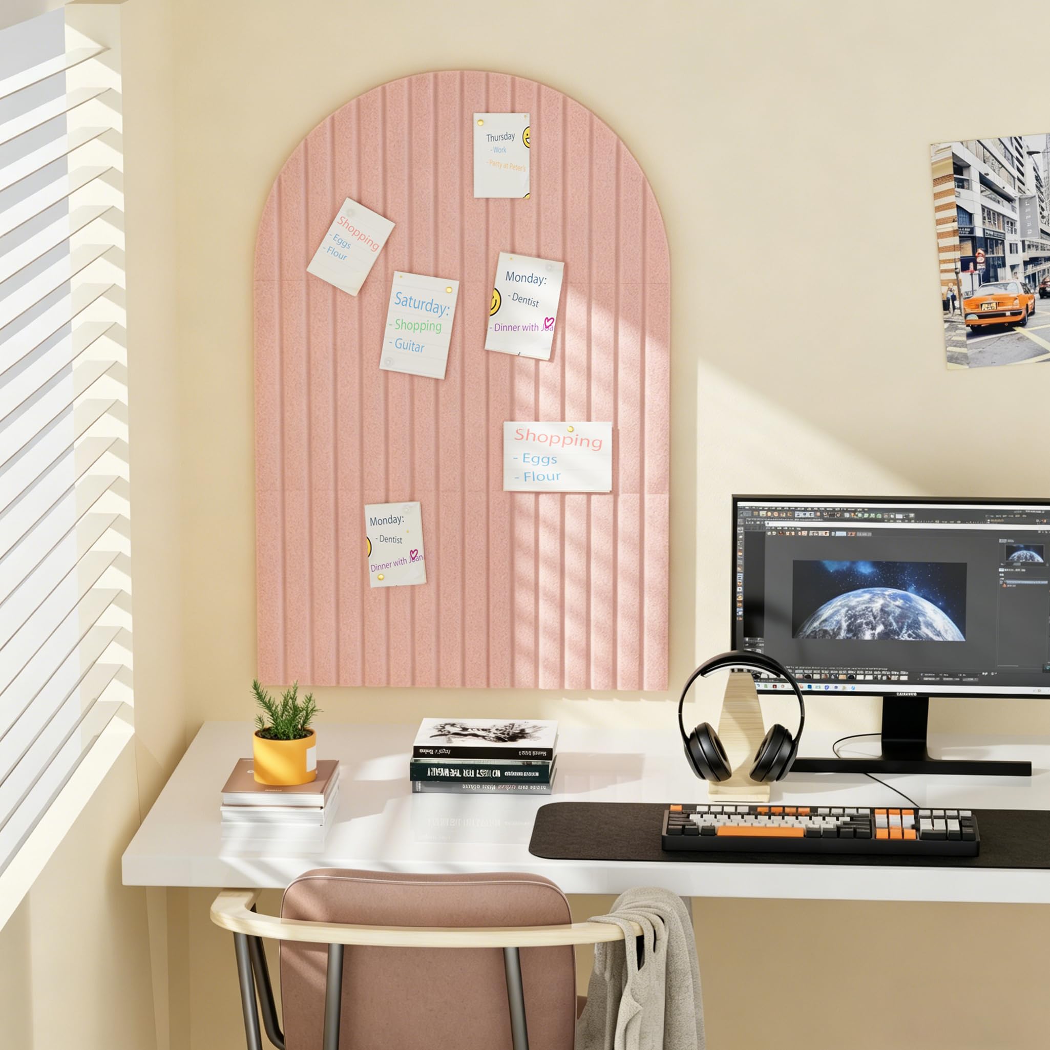 Filz Pinnwand, 88,9 cm x 61 cm Korktafel Alternative, dekorative Filz-Pinnwand mit 30 Pinnnadeln, Vision Board für Büro, Schlafzimmer, Zuhause, Wanddekoration, Foto-Display (Rosa)