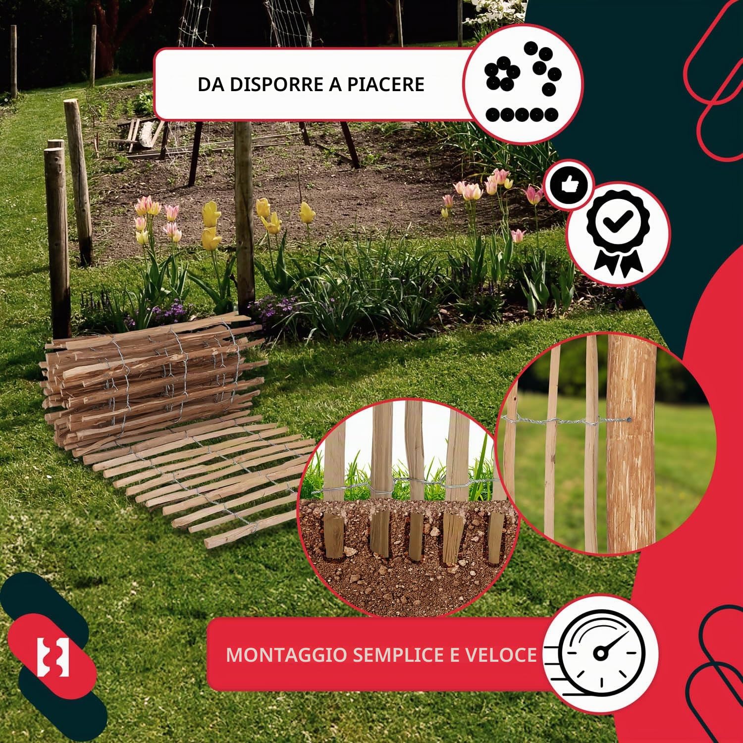 KOTARBAU® Staccionata in Legno per Giardino, Recinzione Legno 0,7 x 5 m