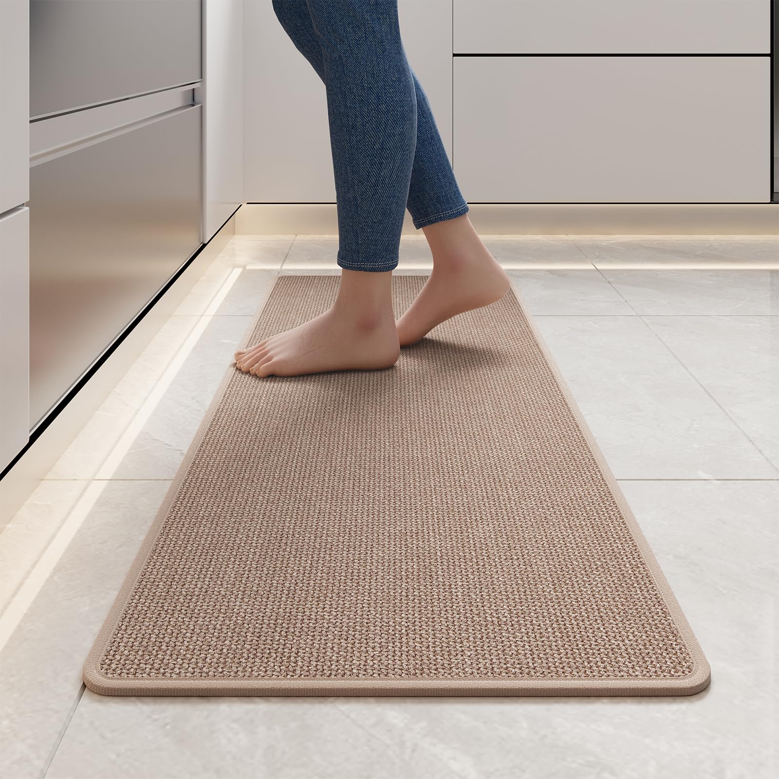 Kitchen mats for Floor, Water and Oil Absorbent Runner Rugs for Kitchen, Kitchen Mat in Front of Sink,Non-Slip and Washable Kitchen Rugs,Braided Quick Dry Kitchen Standing Mat 17x47 Brown