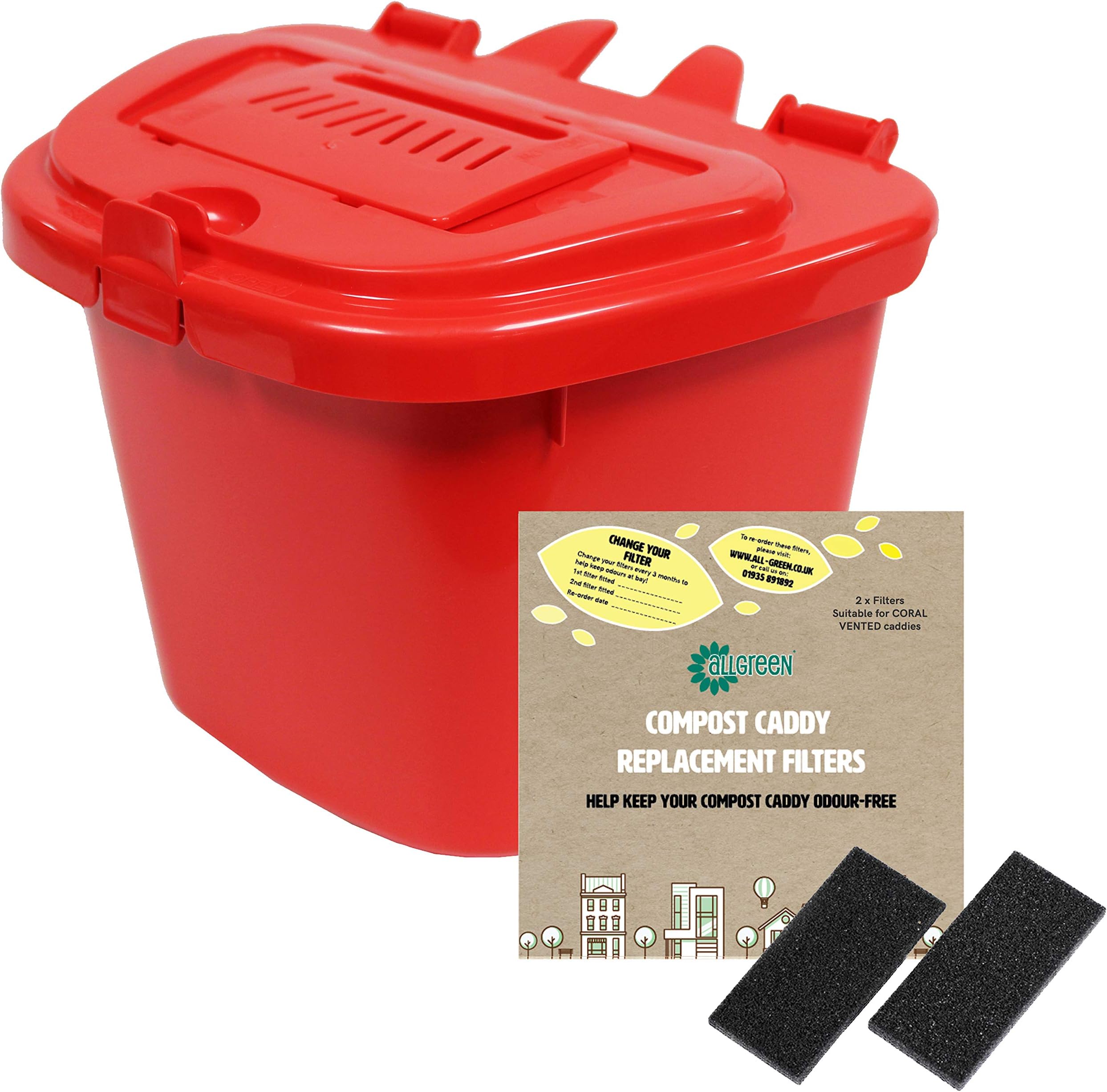 Red 5L Vented Kitchen Compost Caddy & Mounting Bracket Composting Bin