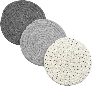 Jennice House 100% Cotton Woven Potholders Trivets Set of 3 - 7 Inch Gray Hot Pads for Oven, Pots, Baking