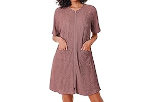 Only Women's Zipper Robe Short Sleeves House Dress Knit Short Bathrobe Sleepwear