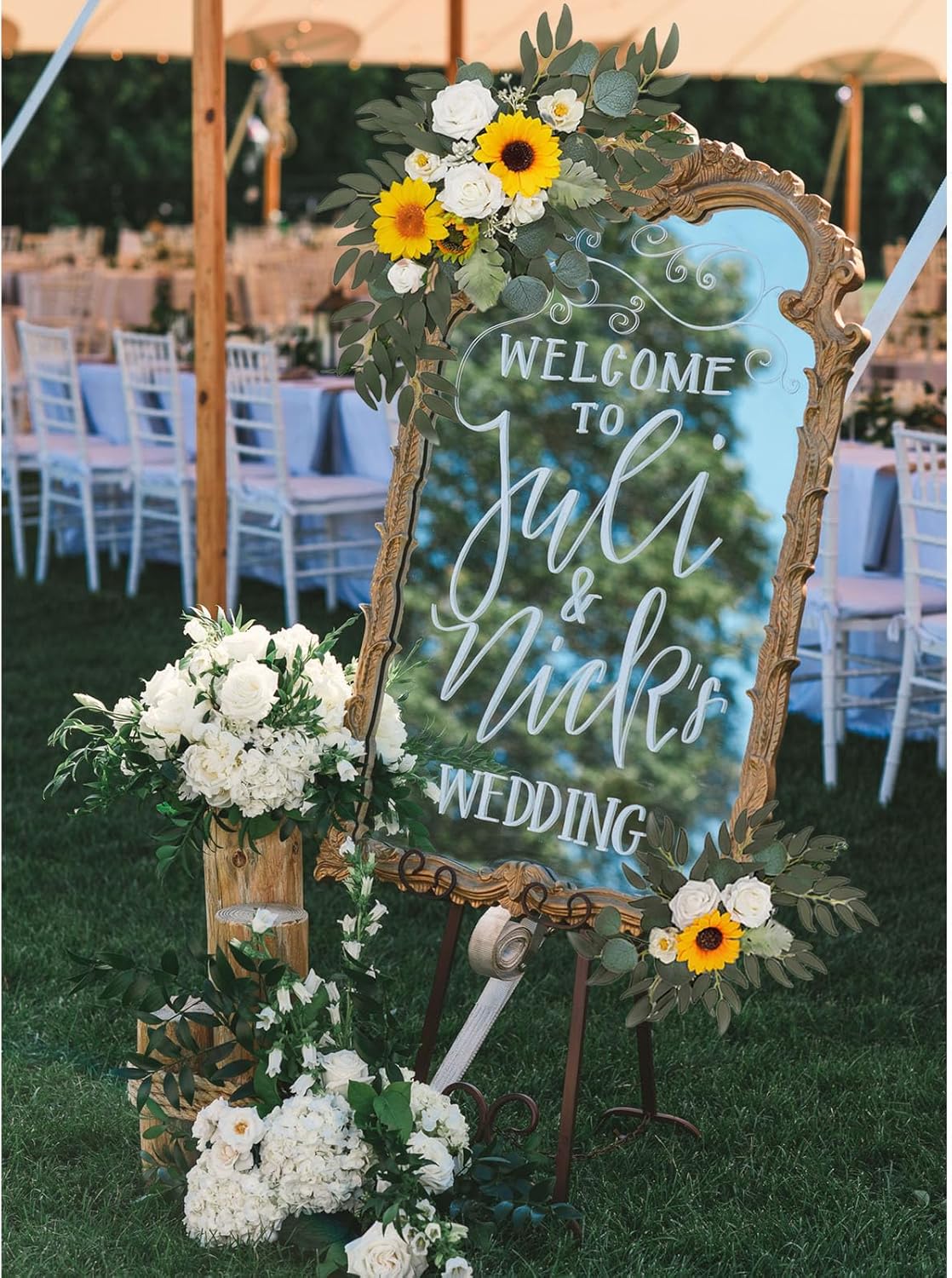 Faux Flower Swag Set of 2, Sunflower Artificial Flowers Swags for Wedding Arch, Wedding Welcome Signs, Welcome Reception Ceremony Signs Decorations