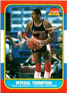 Mychal Thompson basketball card (Portland Trail Blazers) 1986 Fleer #111 Rookie RC