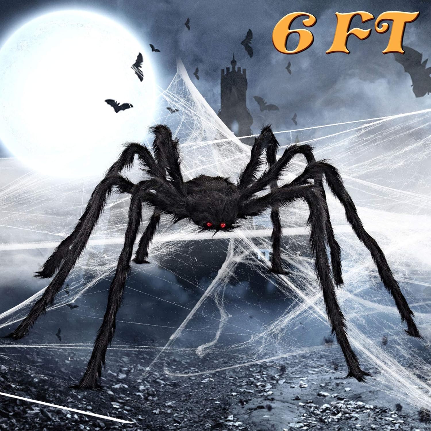 ALLADINBOX Halloween Spider Giant Hairy Scary Virtual Realistic Posable Spiders Black - Indoor Outdoor Yard Furry Giant Haunted House Party Decor Supplies, 6FT …