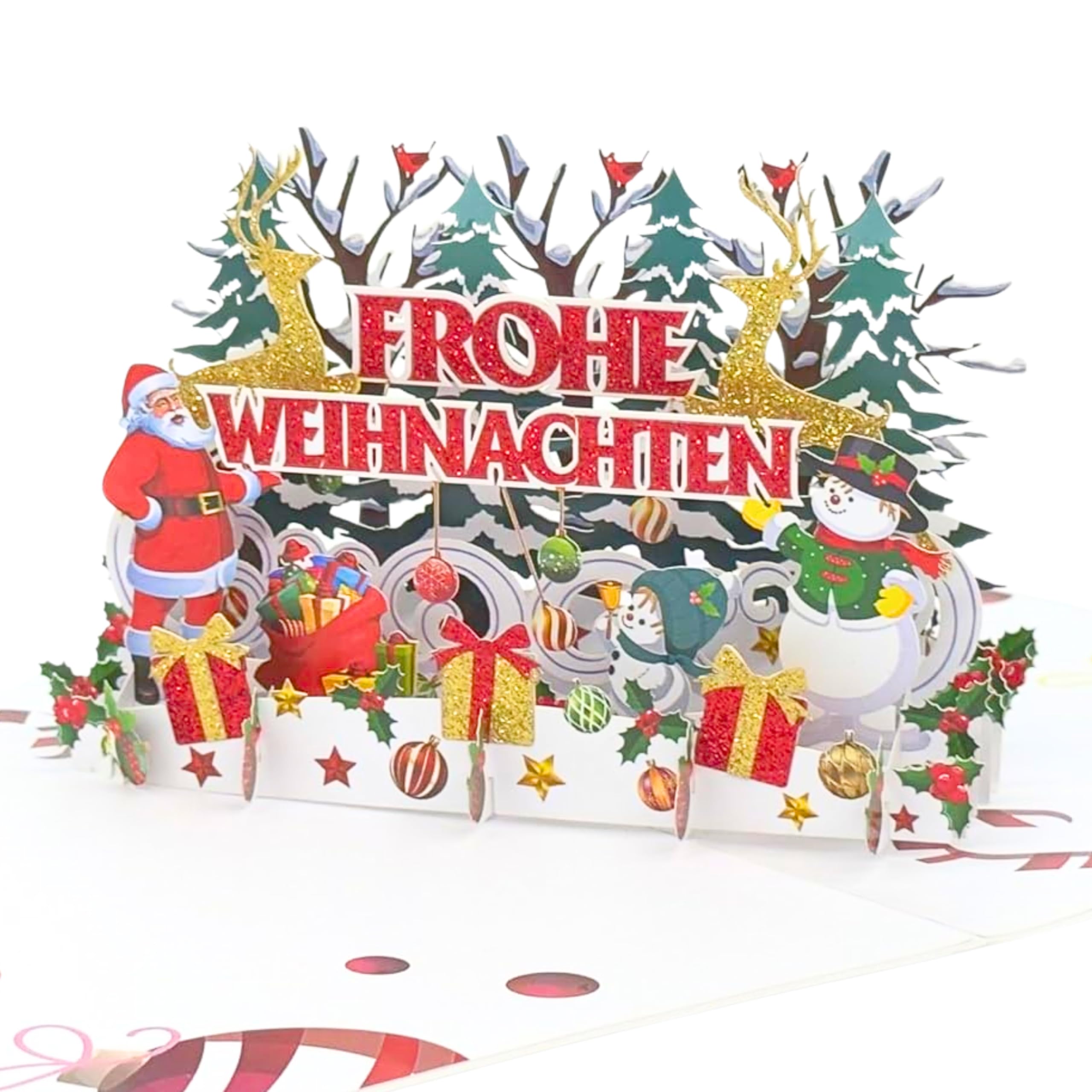 FaCraft Pop-Up Weihnachtskarte – 3D Design Mit Weihnachtsmann & Wichtelstadt, Inkl. Umschlag & Siegel, Handgefertigt