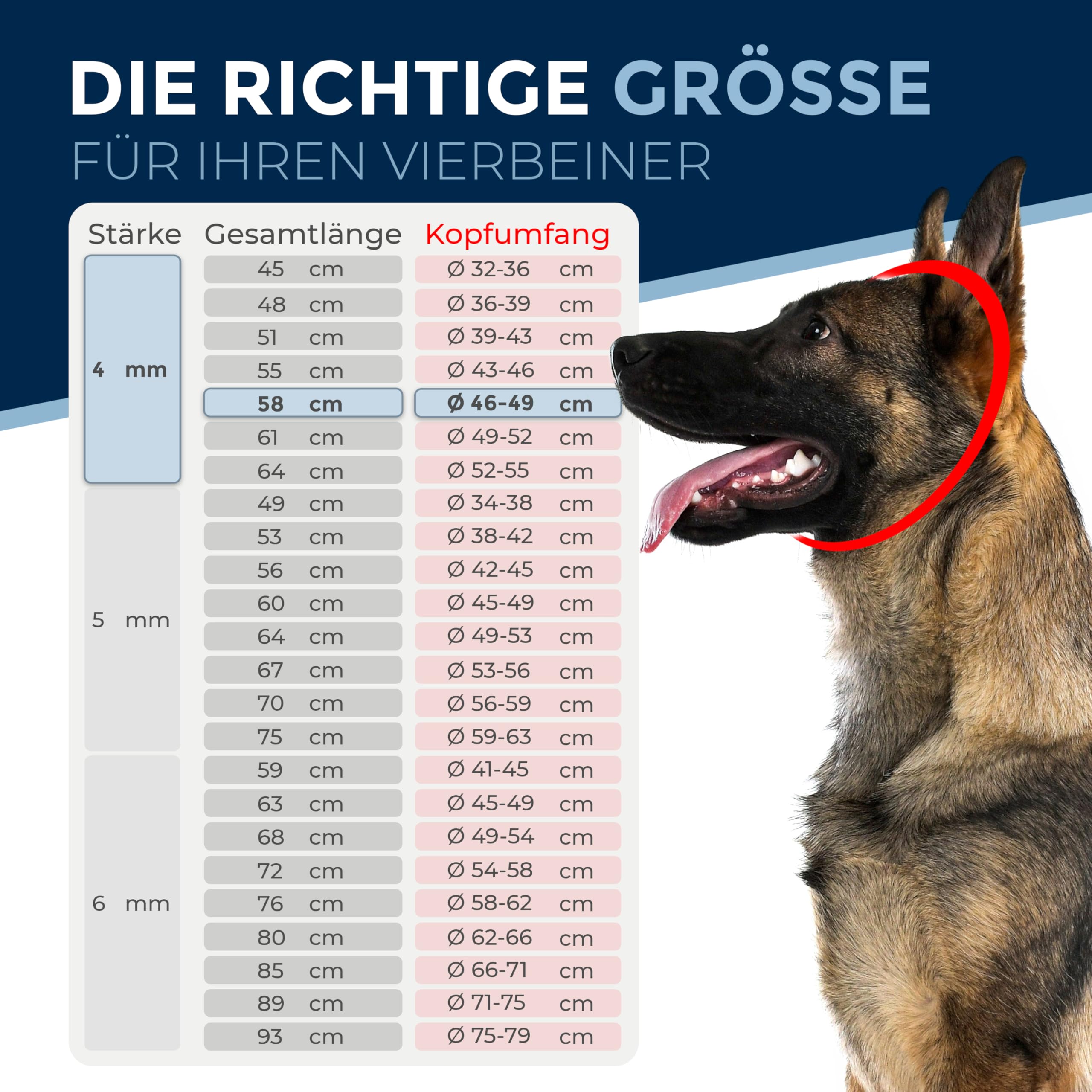 Cadena de Adiestramiento para Perros de Acero Inoxidable con Tope de Tracción, Eslabones Largos, 4 mm x 58 cm, Collar Resistente para Entrenamiento y Paseos Diarios