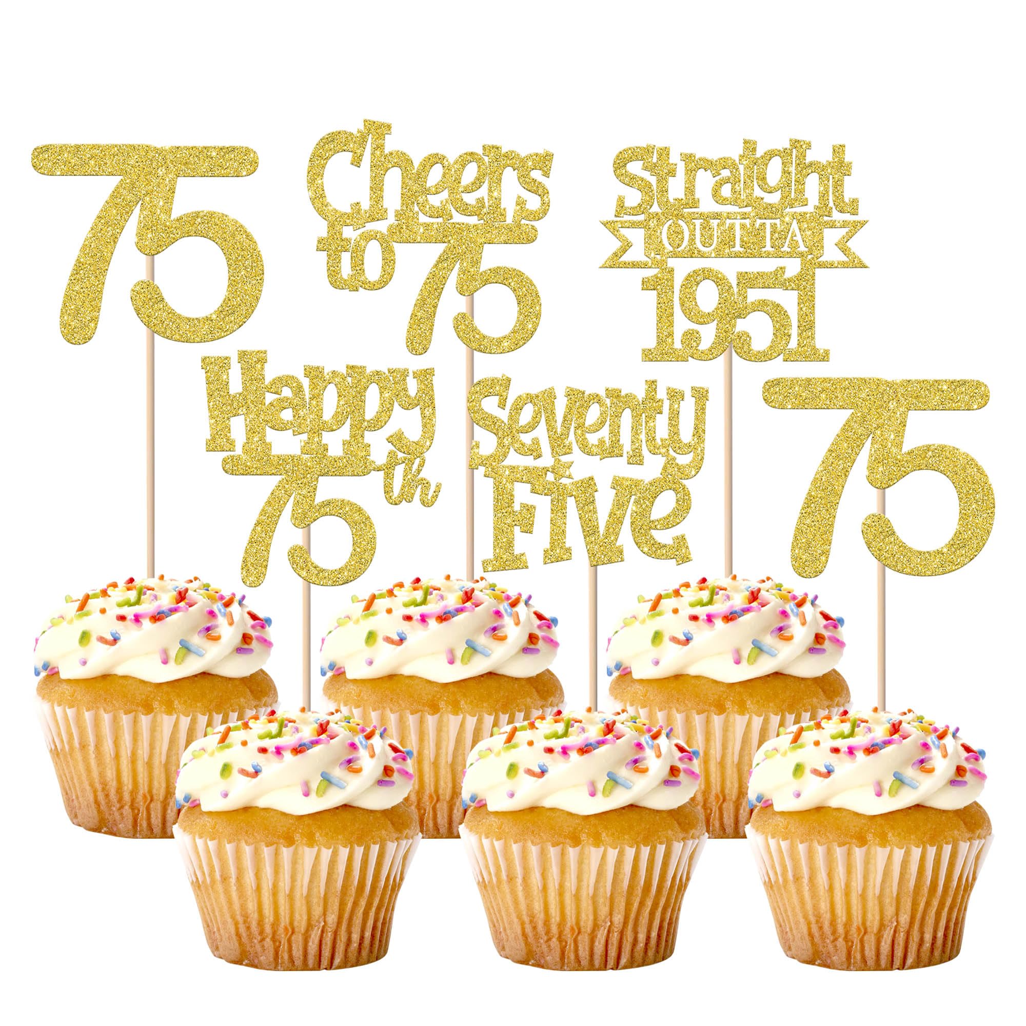 30 Stück 75th Geburtstag Cupcake Toppers Straight Outta 1951 Kuchen Deko Happy 75th Hello Sventy Five Tortendeko für Prost auf 75 Geburtstag Hochzeit Jahrestag Party Kuchen Dekorationen Gold