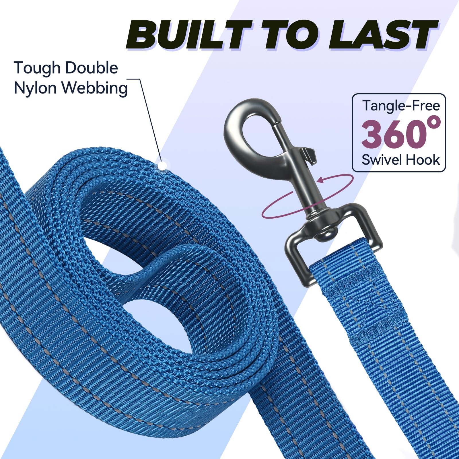 VIVAGLORY Twingrip - Correa de perro de doble asa para entrenamiento y caminar, con mango de tráfico y 2 bucles, control de tráfico reflectante resistente para cachorros y mascotas, 1,2 m x 2,5 cm