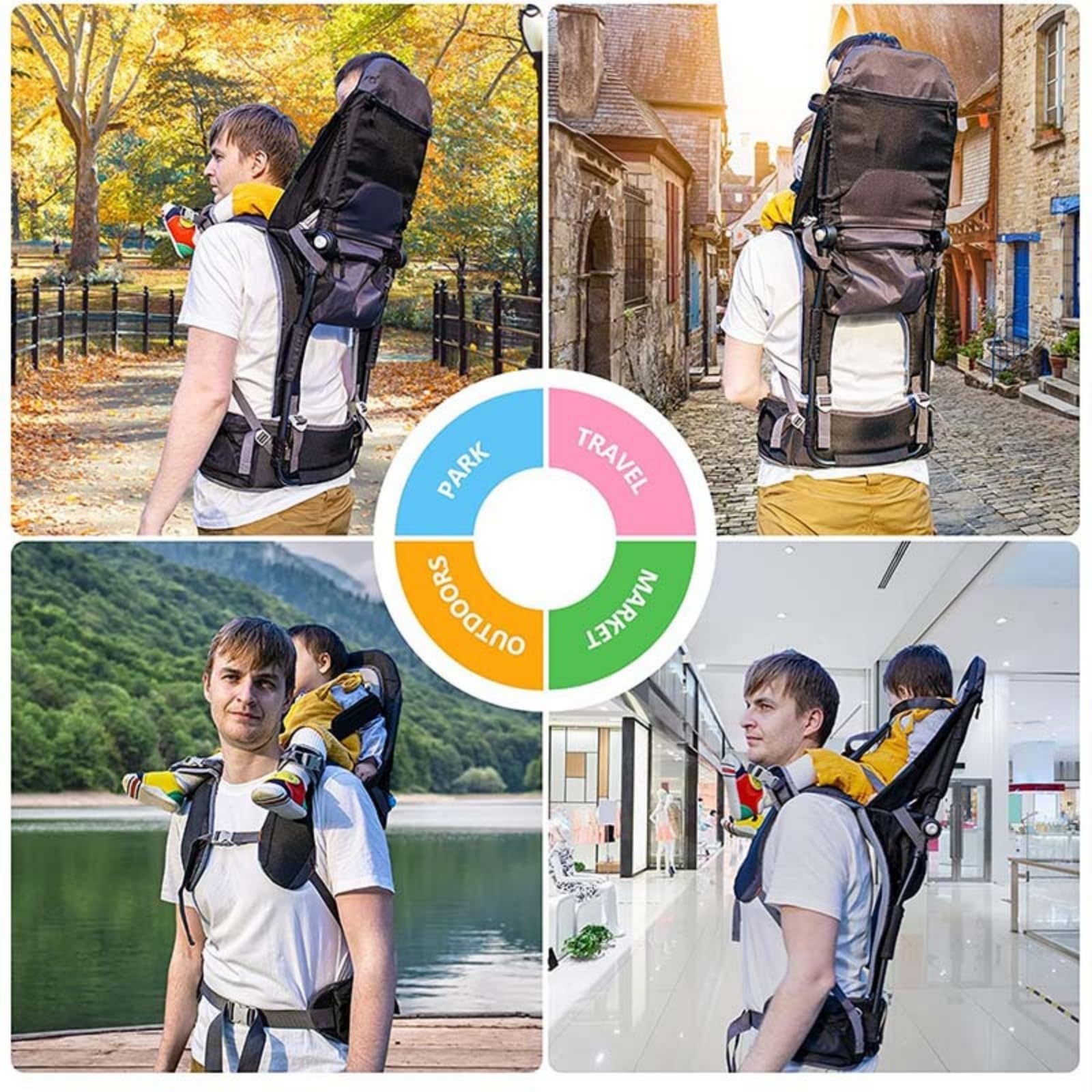 Mochila portabebés Premium con arnés de 5 Puntos, toldo Parasol, diseño Plegable y múltiples Bolsillos: Comodidad ergonómica para Senderismo, Viajes y Aventuras al Aire Libre.