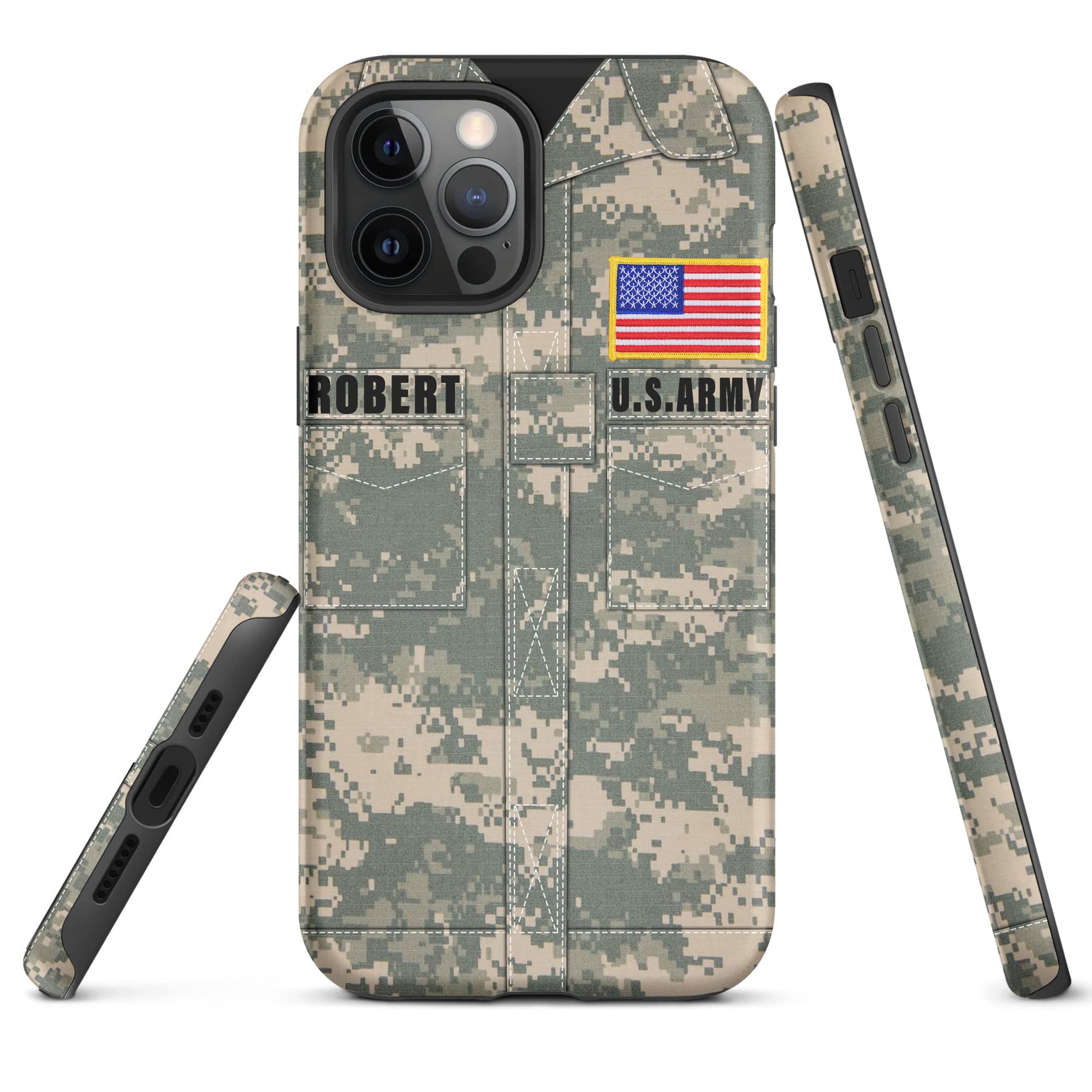 DUCHUCASE Personalized Uniforms Camo Army Veteran Phone Case Custom Name Gifts for Dad and Husband Veteran Day Art Anniversary Compatible with iPhone