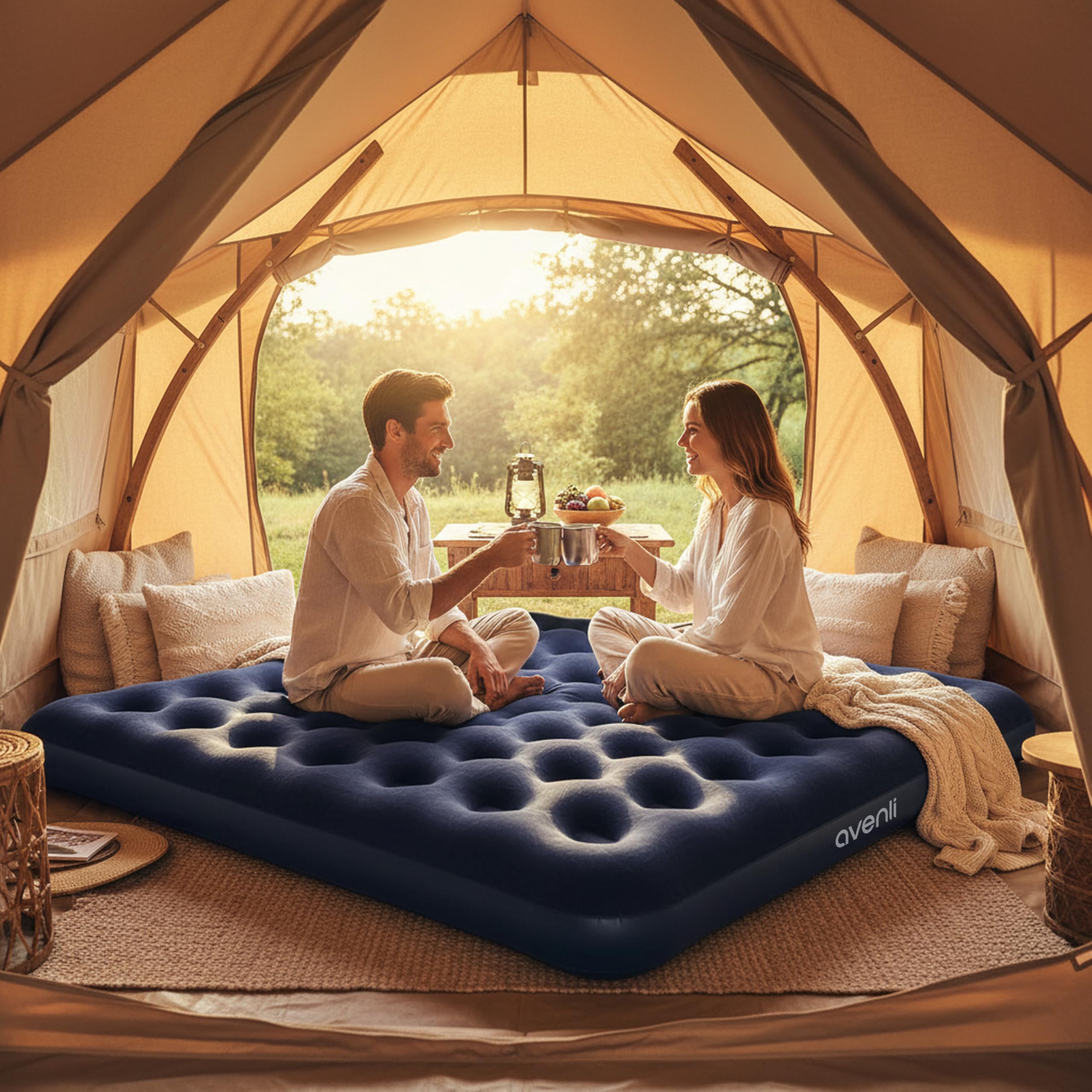 AVENLI Luftmatratze King-Size 203x183x22 cm, aufblasbare Campingmatratze für 2 Personen, Coil-Beam, blau, bis 300 kg, Zelt Camping Wohnmobil Gästezimmer