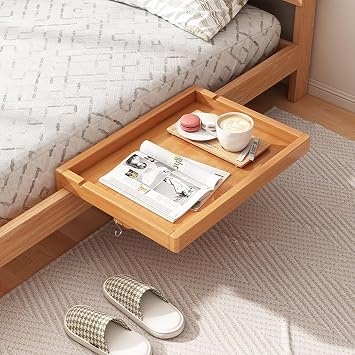 Bamboo Bedside Shelf for Bed,Bedside Shelf Clip On Bed Side Table Tray,Loft Nightstand for Top Bunk College Dorm Room Kids Room Essentials,Original,35x24cm