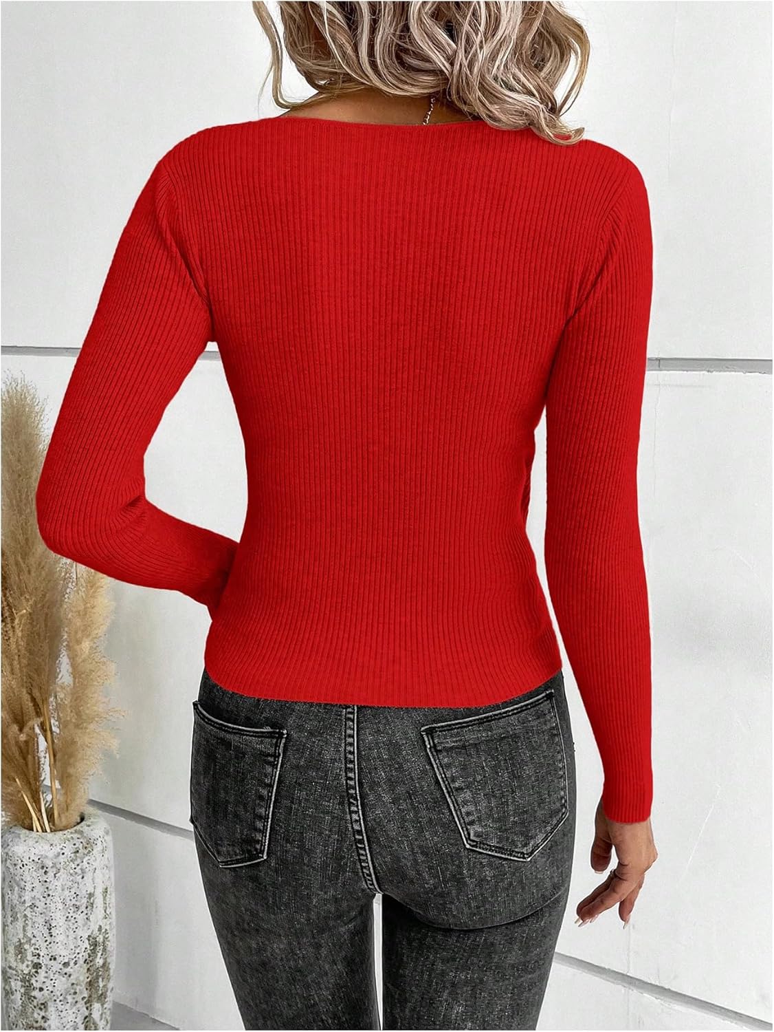 SOLY HUX Sweaters for Women V Neck Criss Cross Wrap Front Long Sleeve Sweater Knit Pullover Fall Tops - Image 2