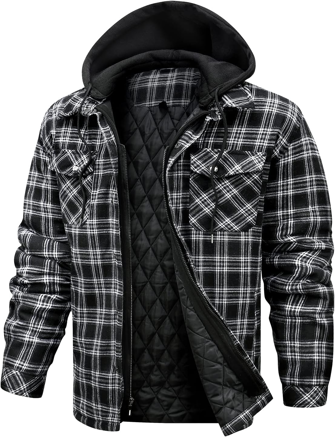 CHEXPEL Flannel Jackets for Men Long Sleeve Plaid Shirt Jacket Quilt Lined Hooded with Button Down Winter Coat CHEXPEL Flannel Jackets for Men Long Sleeve Plaid Shirt Jacket Quilt Lined Hooded with Button Down Winter Coat