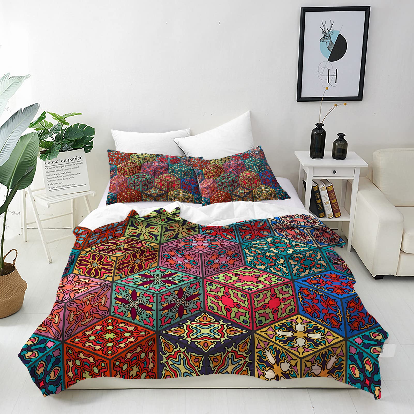 ANHOPE Mandala Floral Duvet Cover Set Soft Comforter Cover Colorful Vintage 3D Print Pattern 3 Piece Bedding Set with Pillowcase All Season Quilt Cover with Zipper for Kids Adults Double Size โ image 1