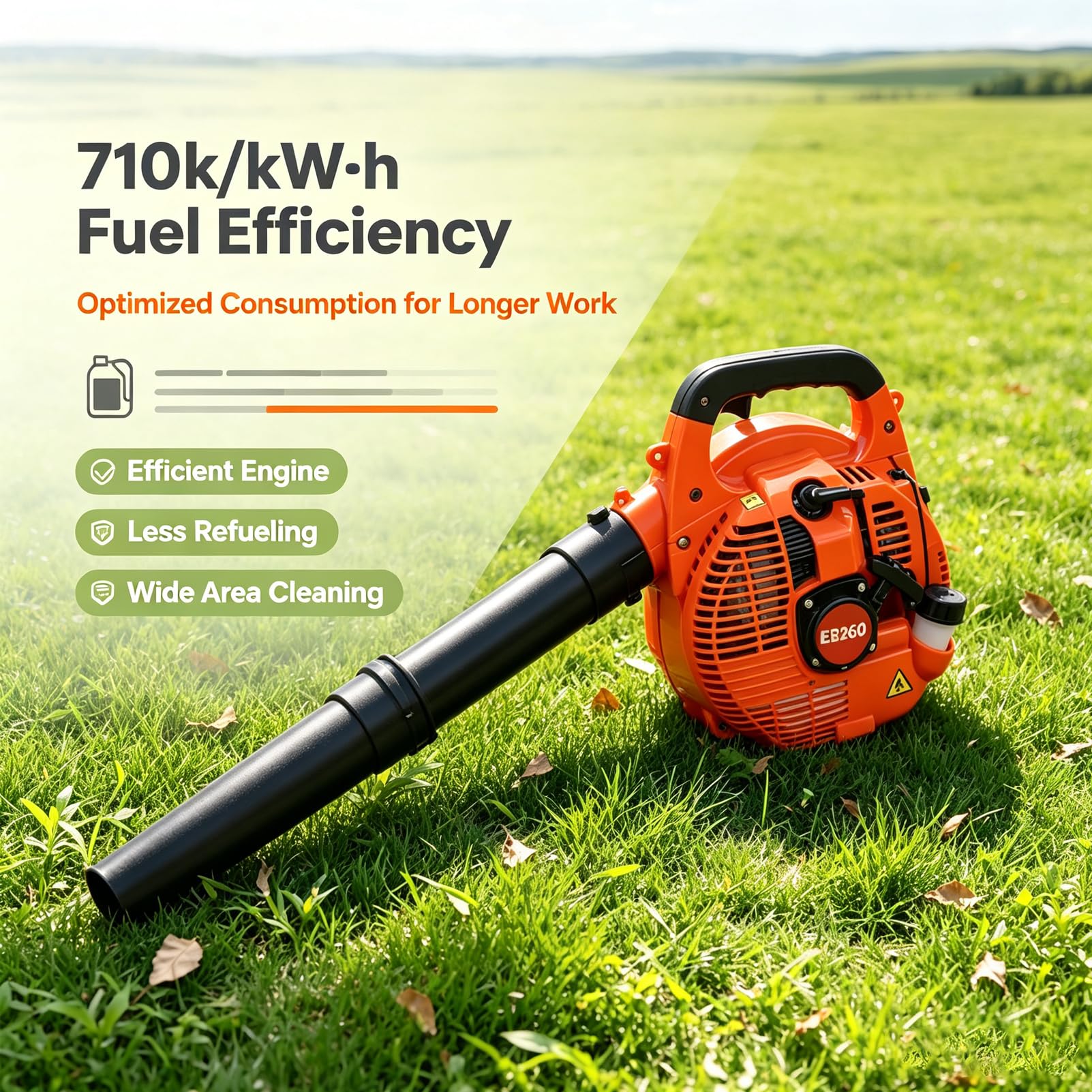 Gazowa Dmuchawa Do Liści 25,4Cm 750W 2800 Obr./minGazowa Dmuchawa Do Liści | Spalinowa dmuchawa do liści, 710 g/kW·h, dwusuwowa, jednocylindrowa, chłodzona powietrzem(Orange)
