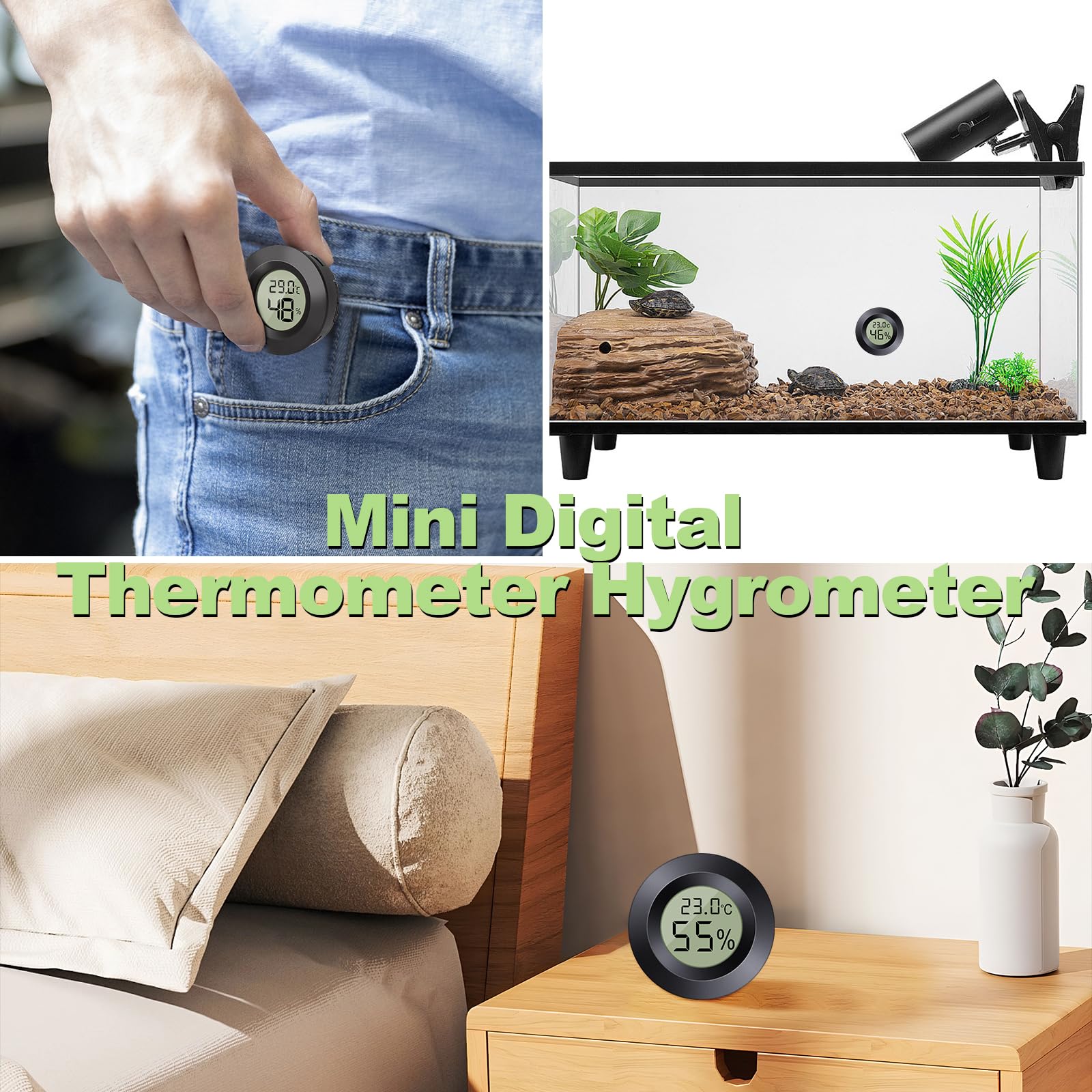 Mini Termometro Igrometro Digitale, ℃/℉ Regolabile, da Interno, Nero, 6 Pezzi, per Casa e Serra