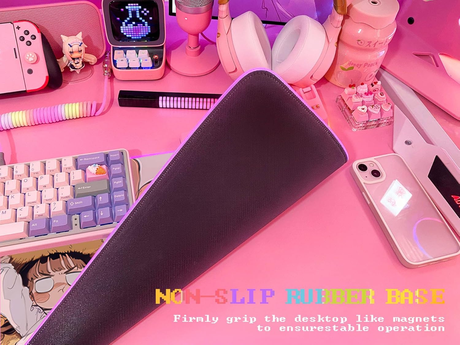 JMIYAV Pink RGB Gaming Mouse Pad 31.5x12 Inch PC XL Large Extended Glowing Led Light Up Desk Pad Non-Slip Rubber Base Computer Cute Mousepad Mat Desk Accessories Gaming Setup 56-102
